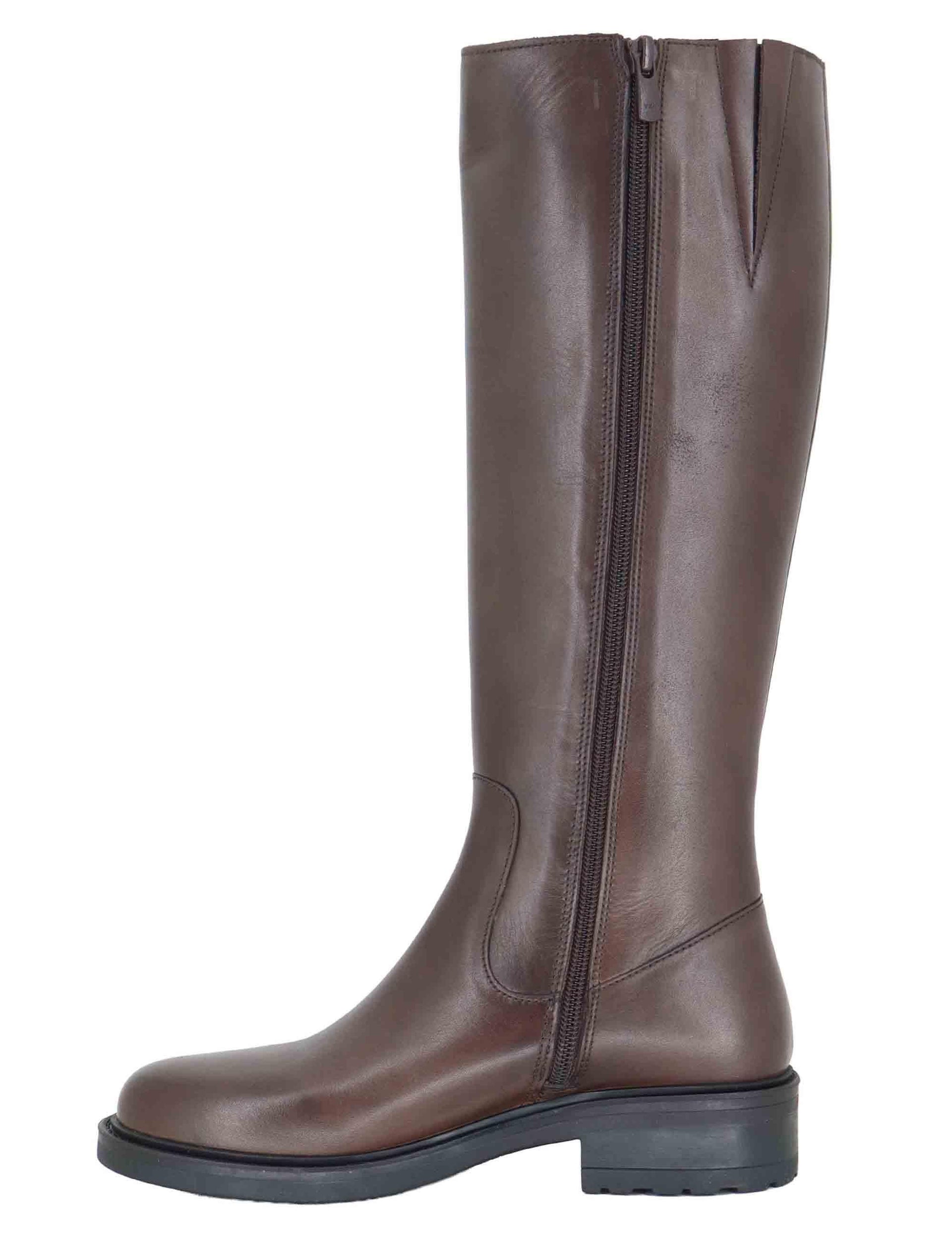 Stivali donna in pelle marrone con tacco basso e zip laterale SP56212 014 Spatarella 