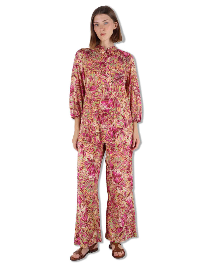 Camicie donna Sweet Butterfly in cotone stampato rosso maniche 3/4 JM557415217 B7008 Maliparmi 