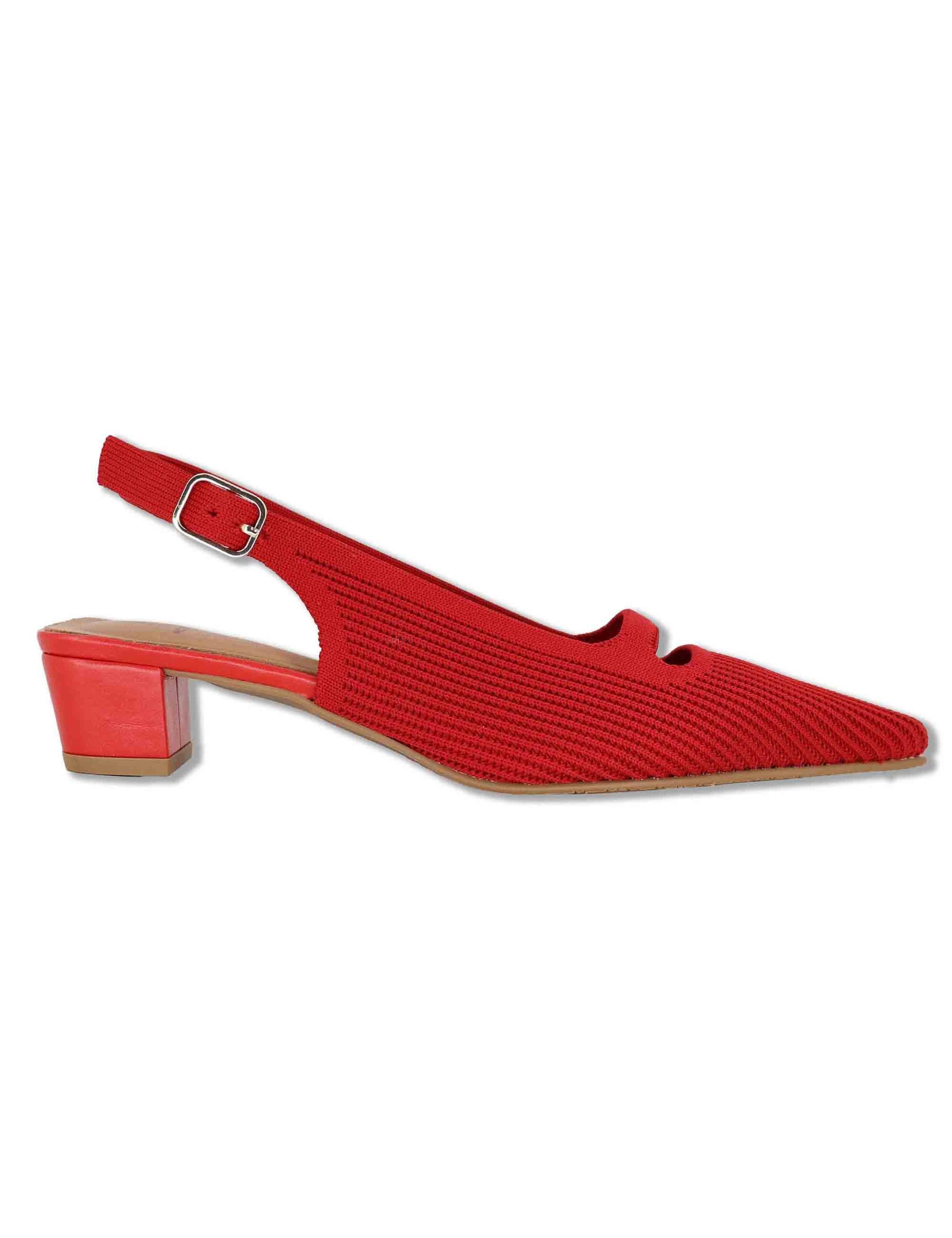 Decollete slingback in tessuto rosso con tacco basso e punta a punta 75034 65-02 Miss Elastic 