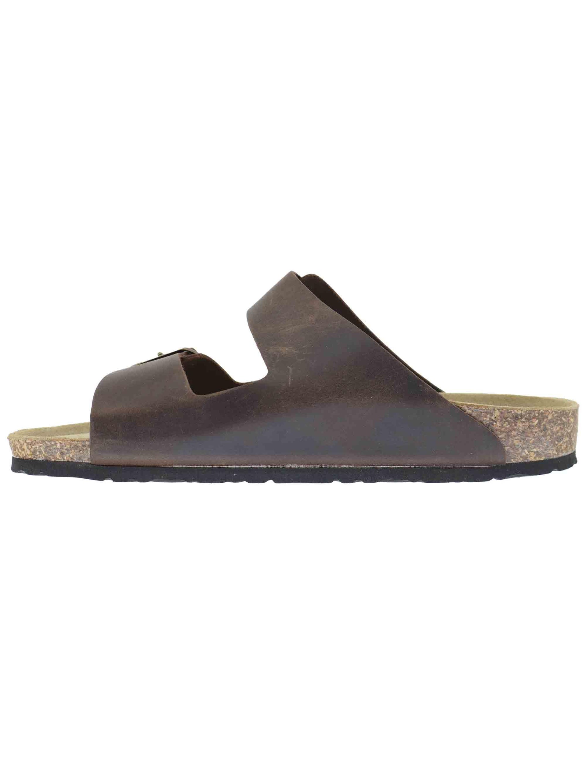 Sandali uomo in pelle marrone con doppia fibbia G283IG 014 Gold Star 