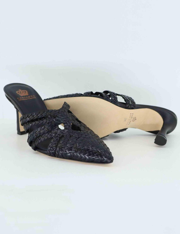 Mule donna in pelle intreciata nera con tacco alto CH2500/RT 001 L'Arianna 
