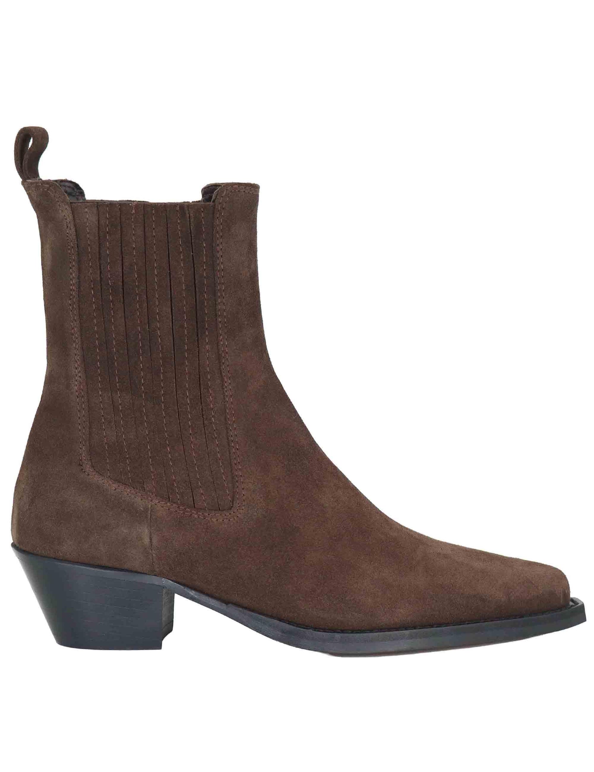 Stivaletti texani donna in camoscio marrone con tacco messicano e punta a punta 803T60AA 90 Bibi Lou 