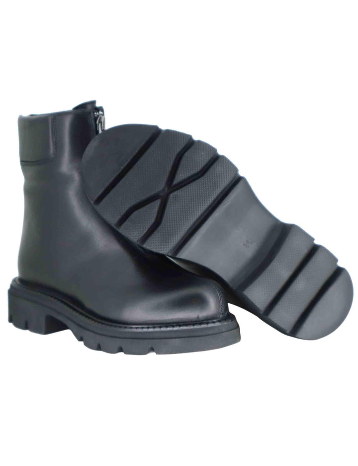 Stivaletti anfibi donna in pelle nera con zip frontale e suola in gomma SP56399 001 Spatarella 