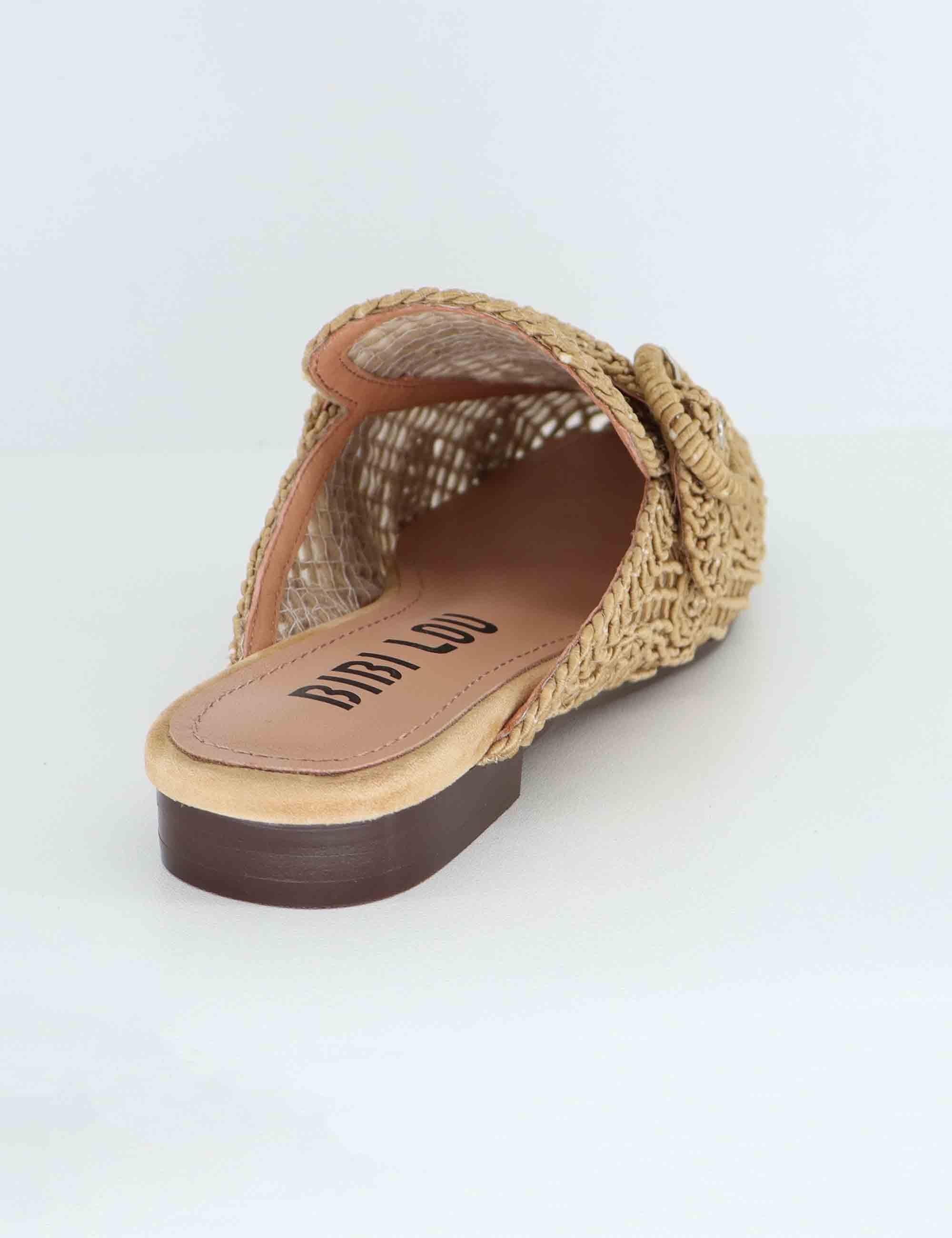 Mule donna Dalila in tessuto macrame naturale tacco basso 649Z61VK 069 Bibi Lou 