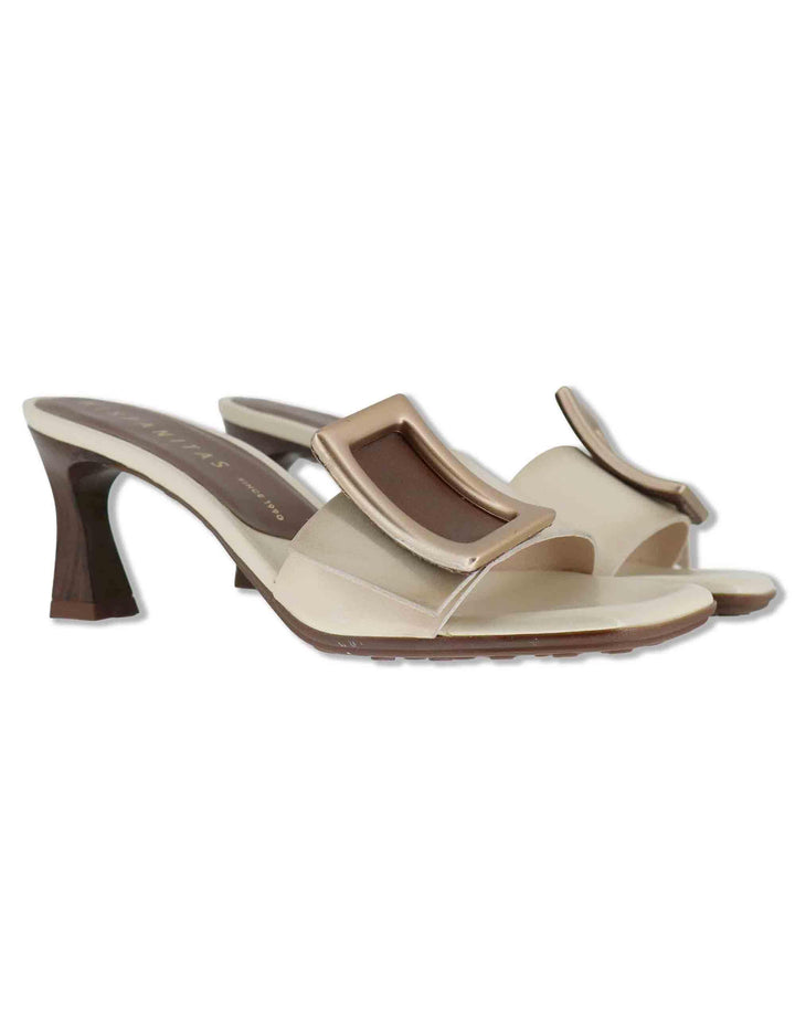 Sandali donna in pelle off white con fibbia brunita e tacco alto BHV264853 BUTTER Hispanitas 