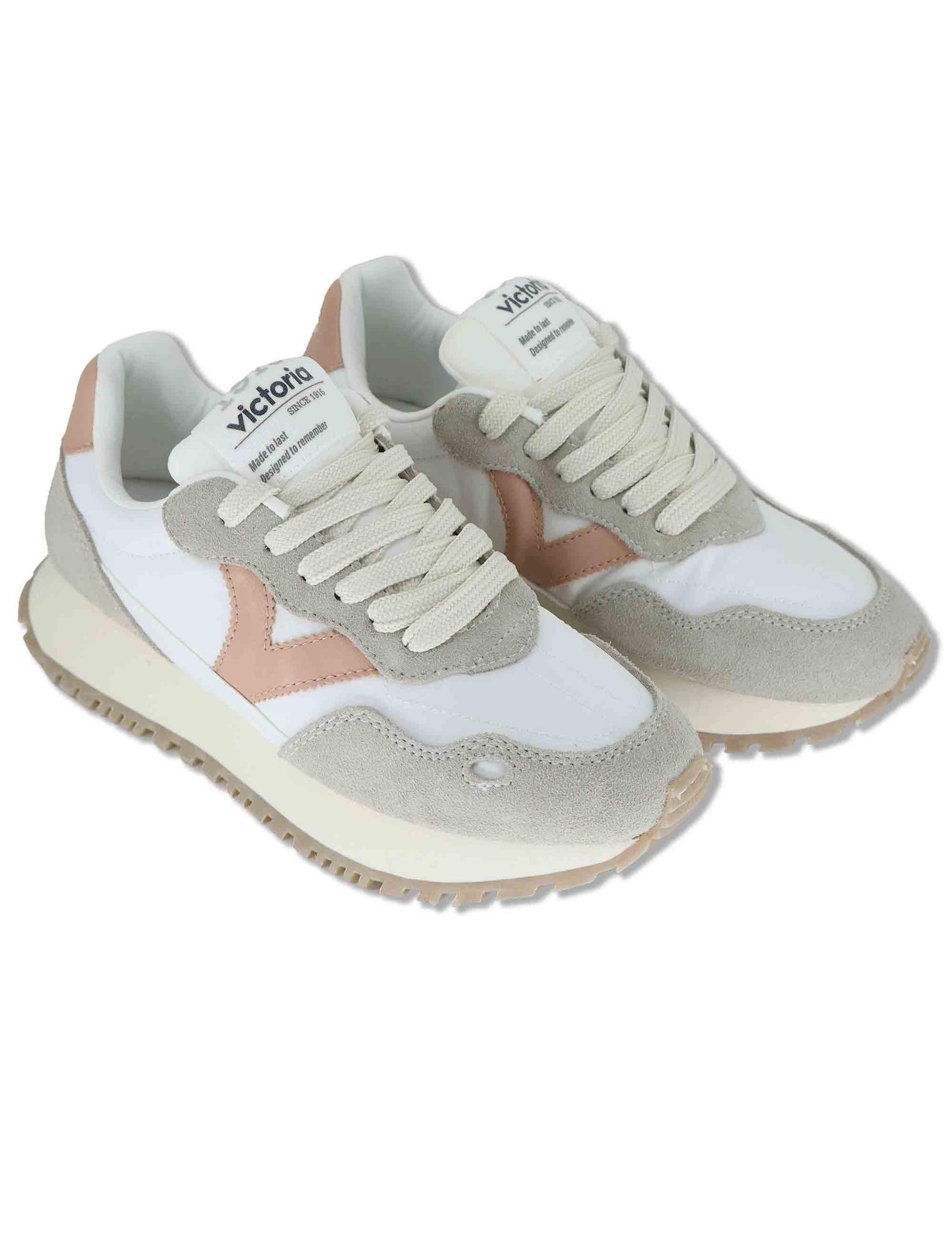 Sneakers donna Viento in nylon e camoscio bianco con logo rosa 1157106 497_Cuarzo Victoria 
