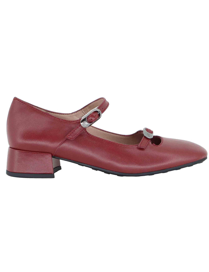 Decollete donna in pelle bordeaux con doppi cinturini e tacco basso HI254207 C003 Hispanitas 