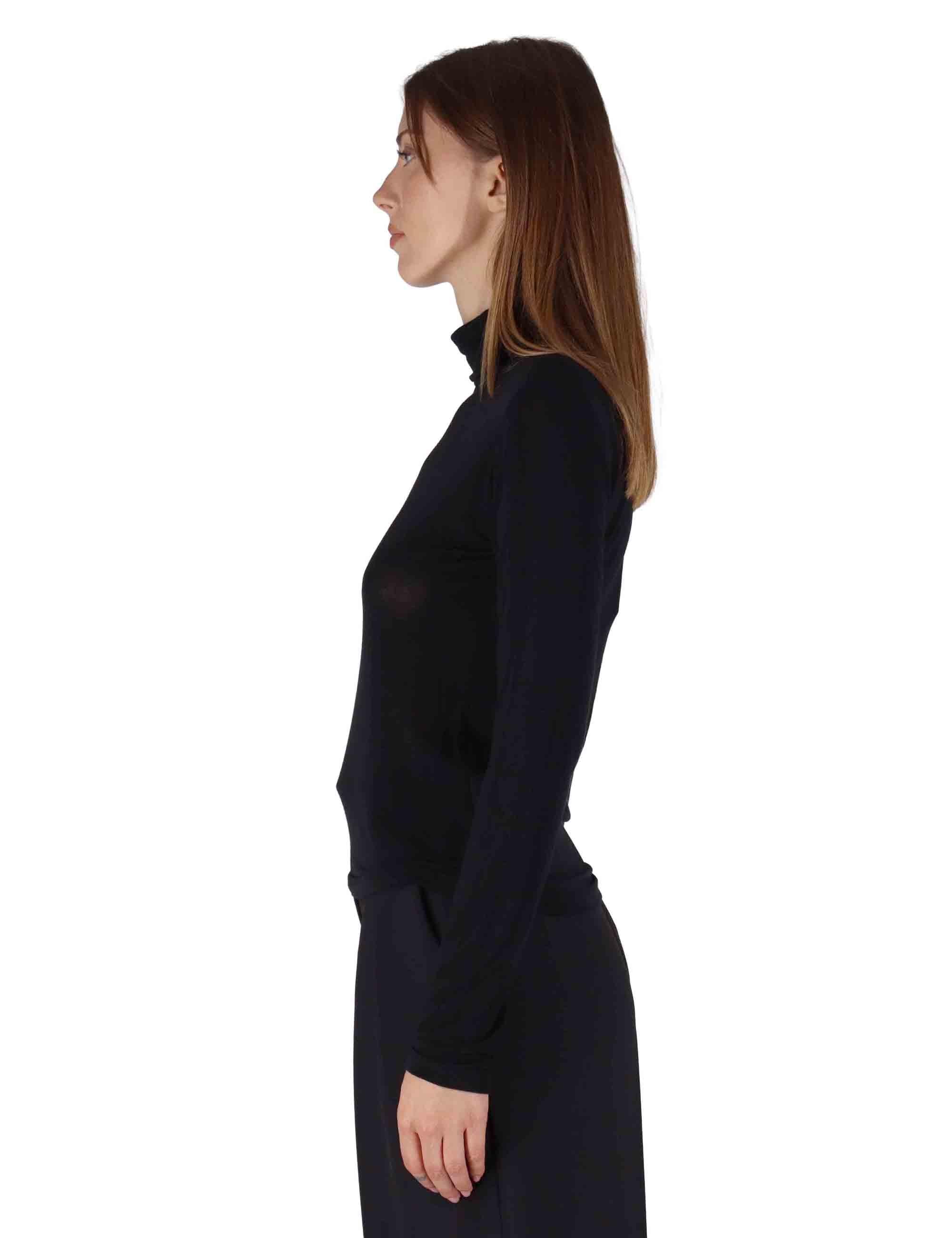 Camicie donna in jersey nero a fantasia a maniche lunghe e collo alto JABMJ0025-0502 9999 Justmine 