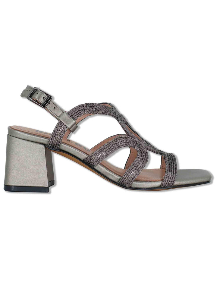 Sandali slingback donna in pelle e tessuto grigio con tacco alto Meli 876Z94HG 09-PLOMO Bibi Lou 