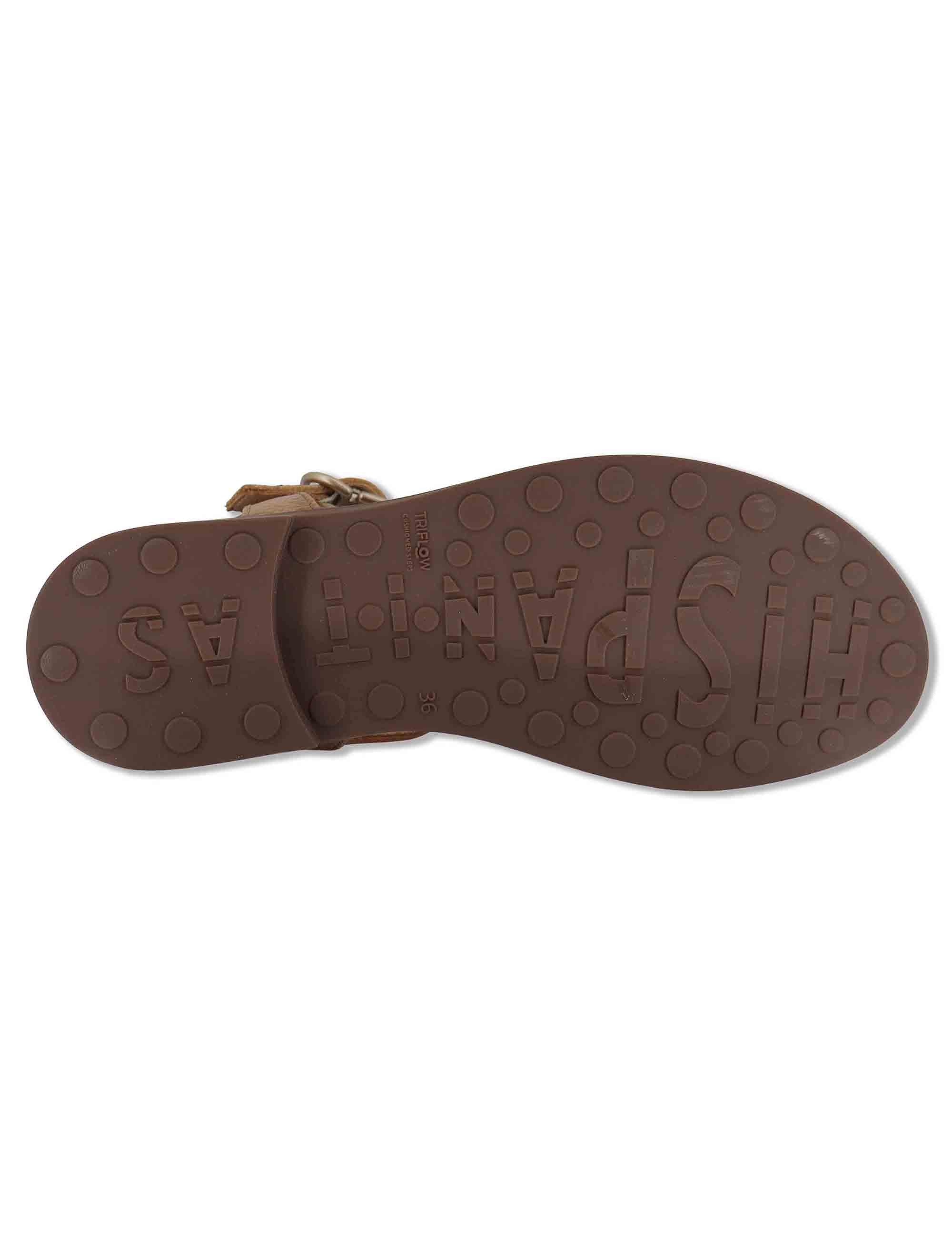 Sandali flat donna in pelle cuoio con cinturino e accessorio brunito HV264765 CUOIO Hispanitas 