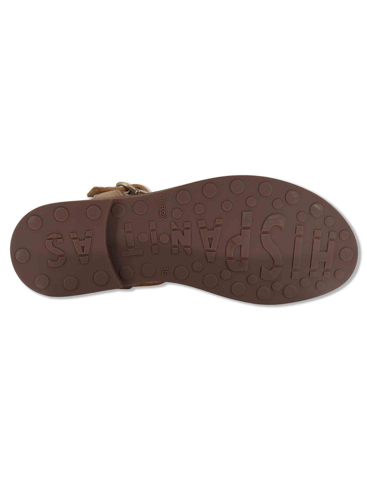 Sandali flat donna in pelle cuoio con cinturino e accessorio brunito HV264765 CUOIO Hispanitas 