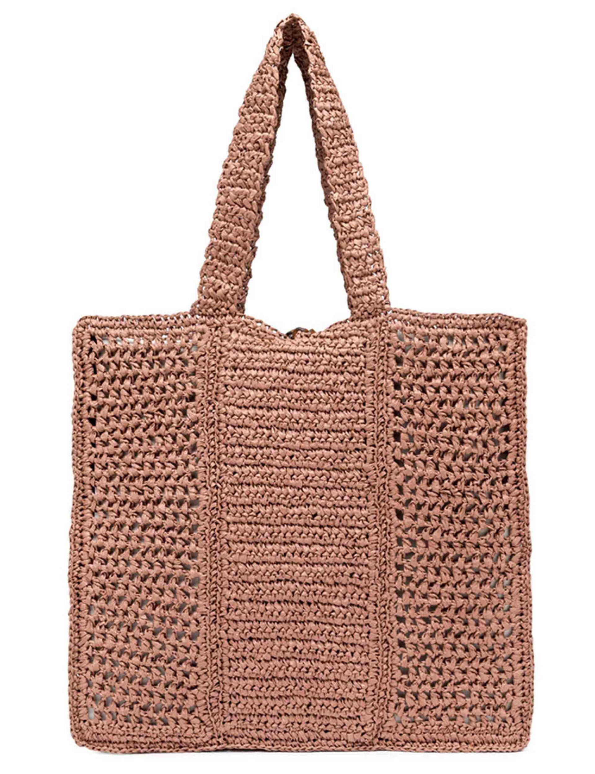 Borse Shopper donna Nefili in paglia cipria con manico e chiusura in pelle BS11955 COMM STR-CRCH 7752 Gianni Chiarini 