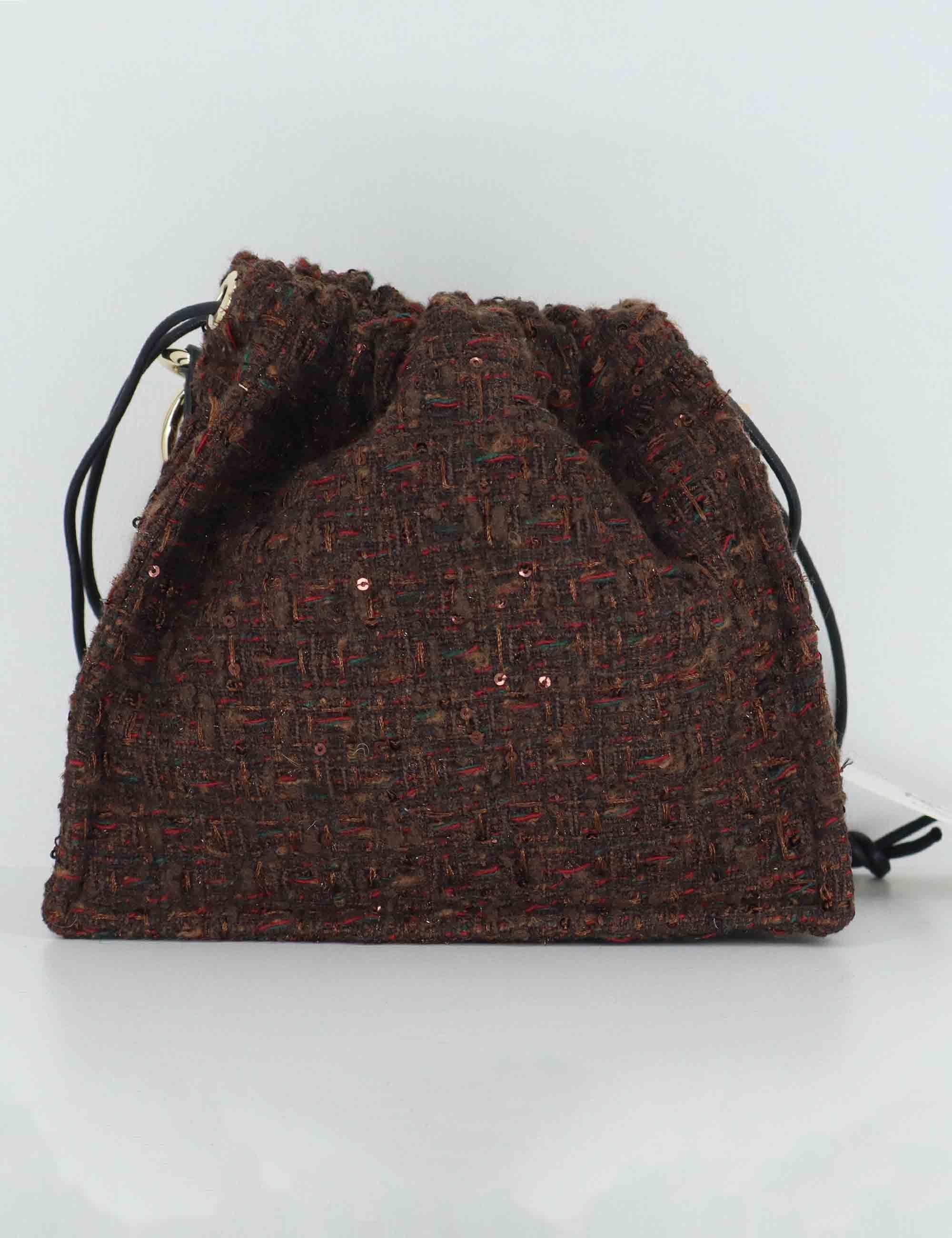 Borse donna in tessuto marrone con chiusura coulisse e catena oro BON BON RUTH Kassiopea 