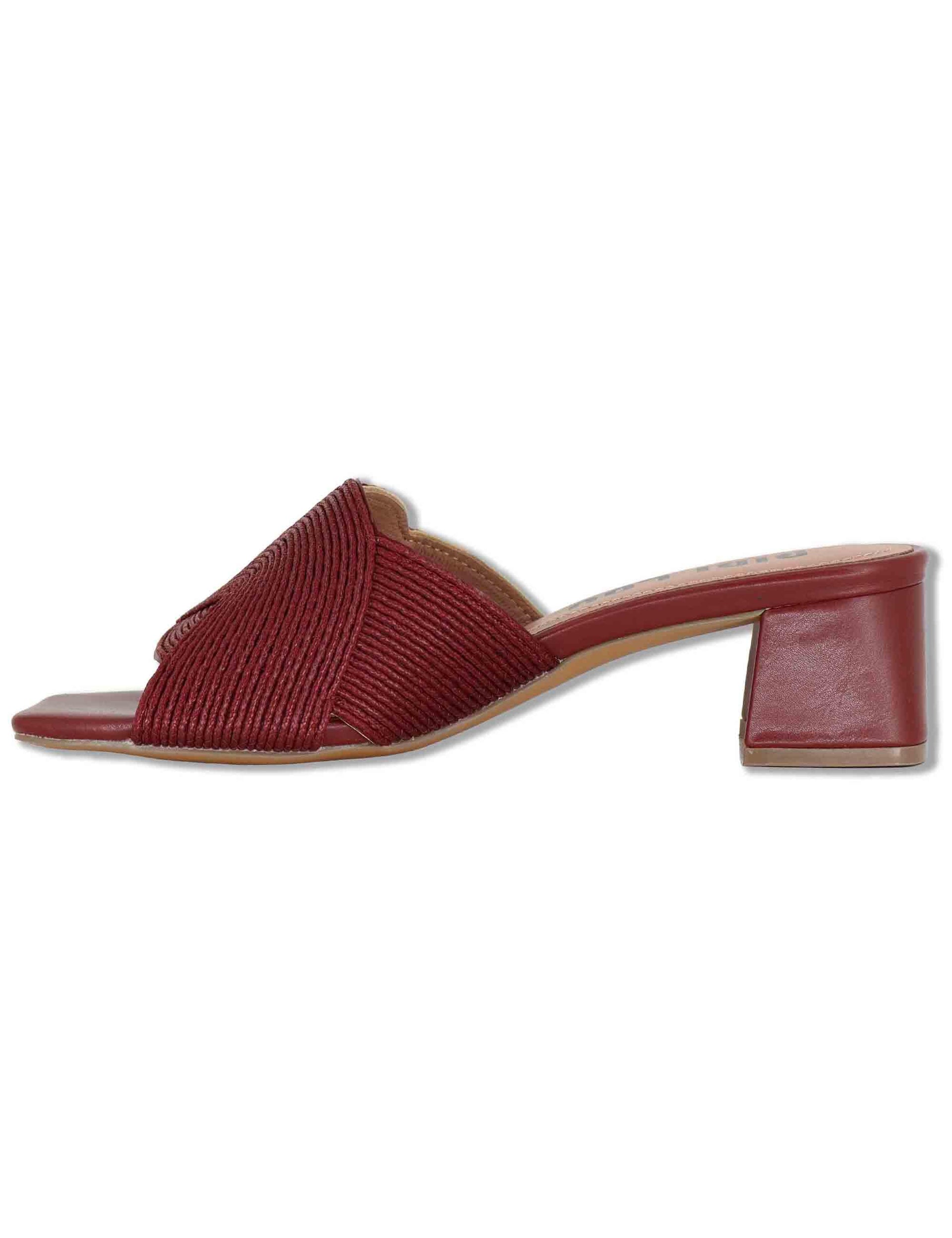Sandali donna scalzati in pelle e tessuto intrecciato bordeaux tacco basso Leo 879Z94HG 40-BURGUND Bibi Lou 