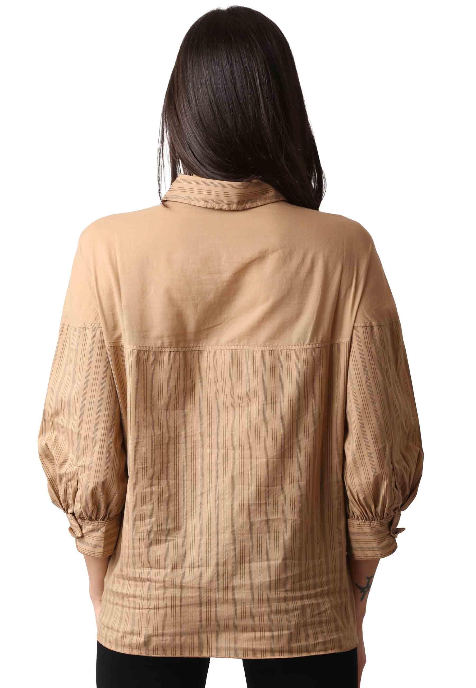 Camicia donna Cento in cotone beige manica 3/4 CENTO 302 TreBarraBi 
