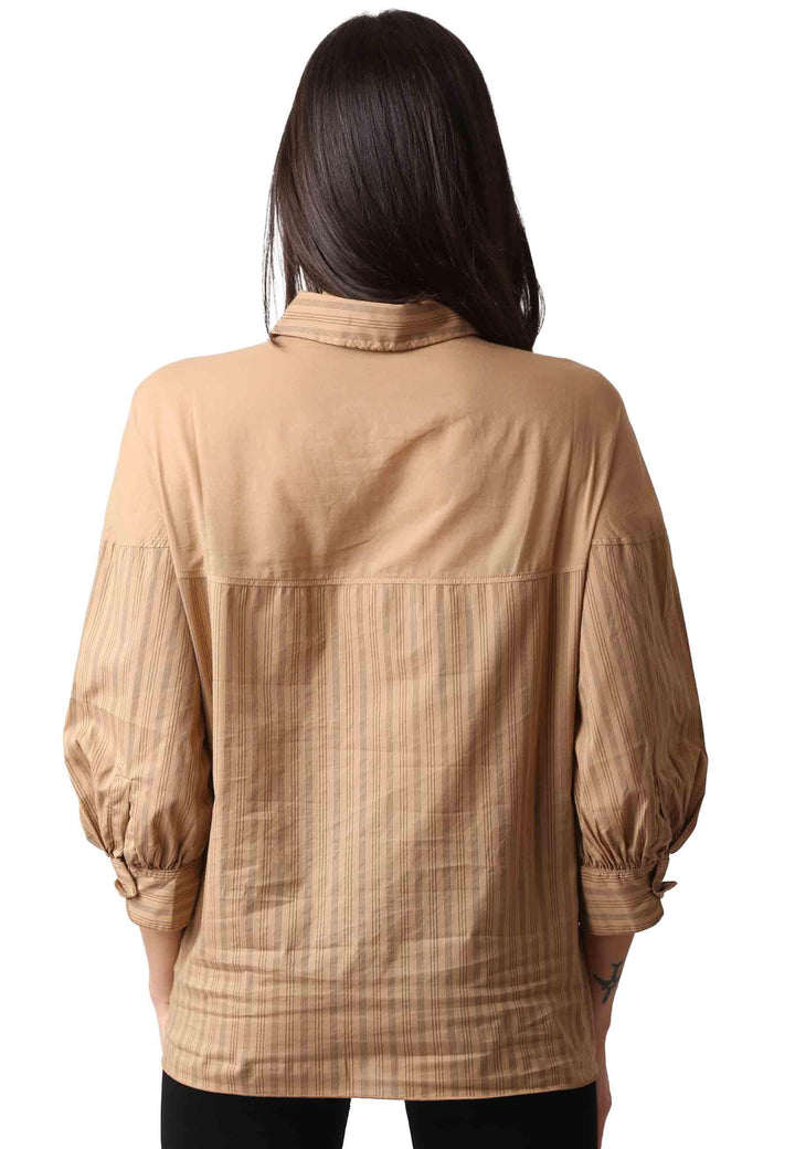 Camicia donna Cento in cotone beige manica 3/4 CENTO 302 TreBarraBi 