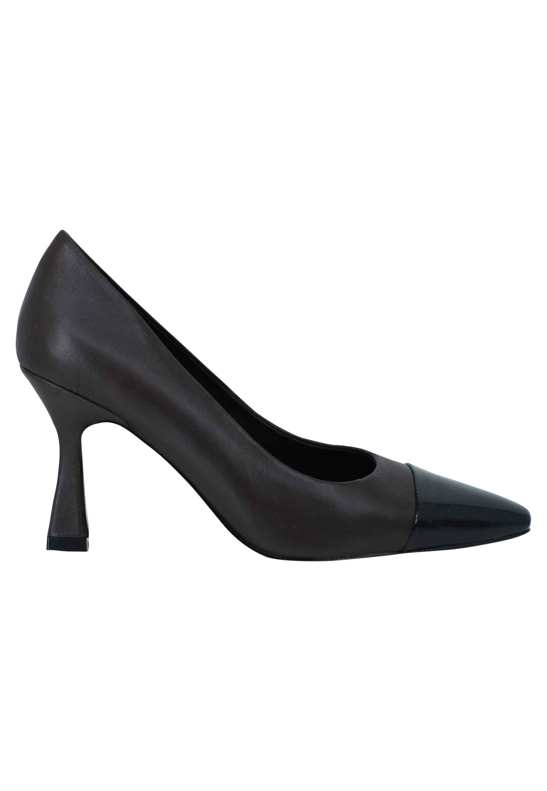 Decollete donna in pelle marrone con puntale in pelle nero e tacco alto 602Z10VK 012 Bibi Lou 