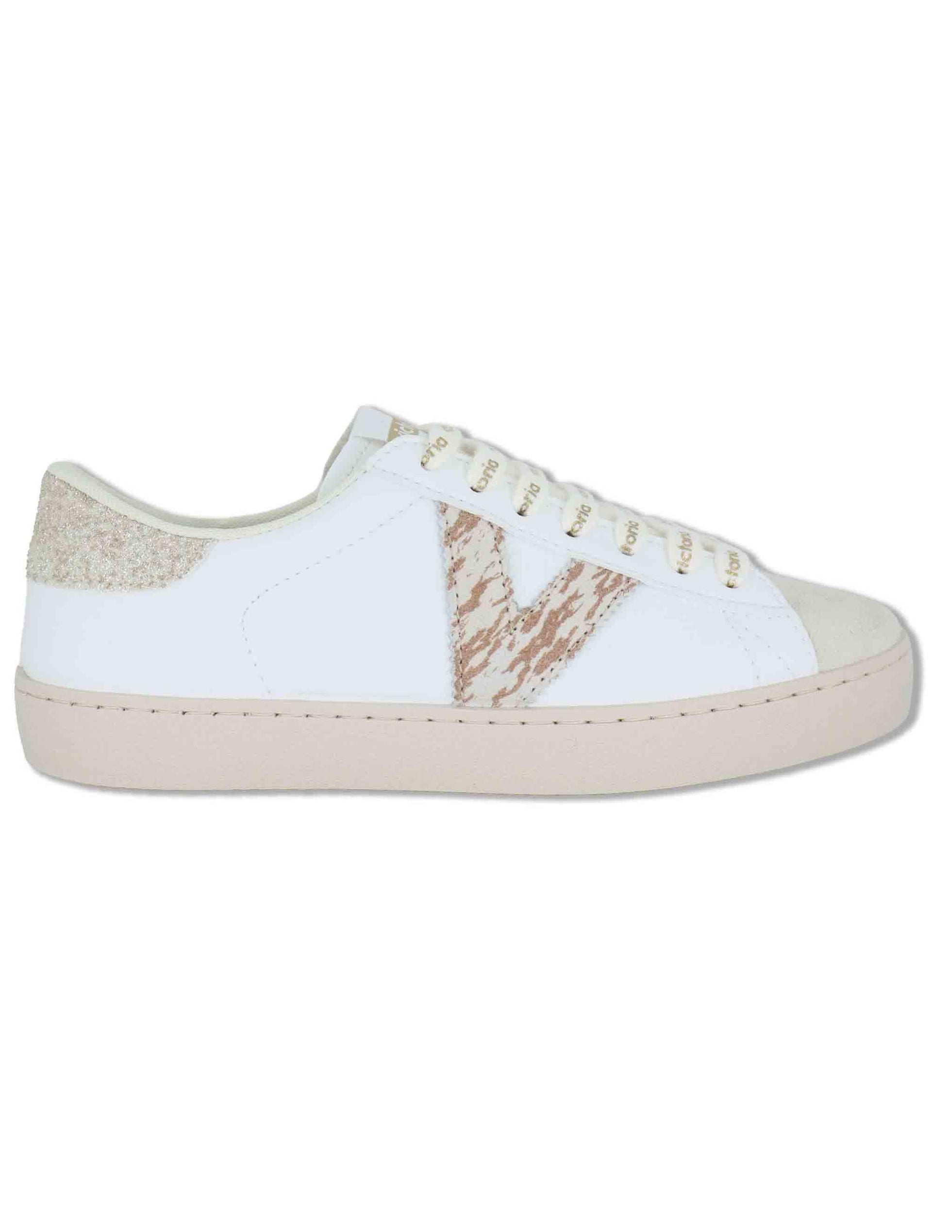 Sneakers donna Berlin in pelle bianca con logo in cavallino 1126238 594_Platino Victoria 