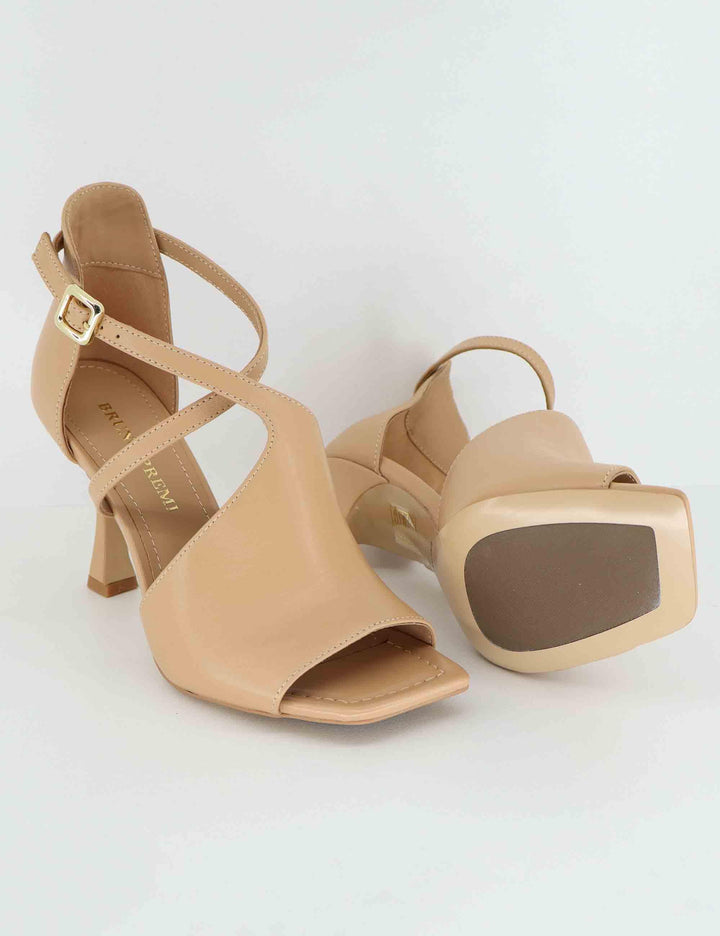 Sandali donna in pelle beige con cinturino alla caviglia tacco alto BL5605X 017 Bruno Premi 