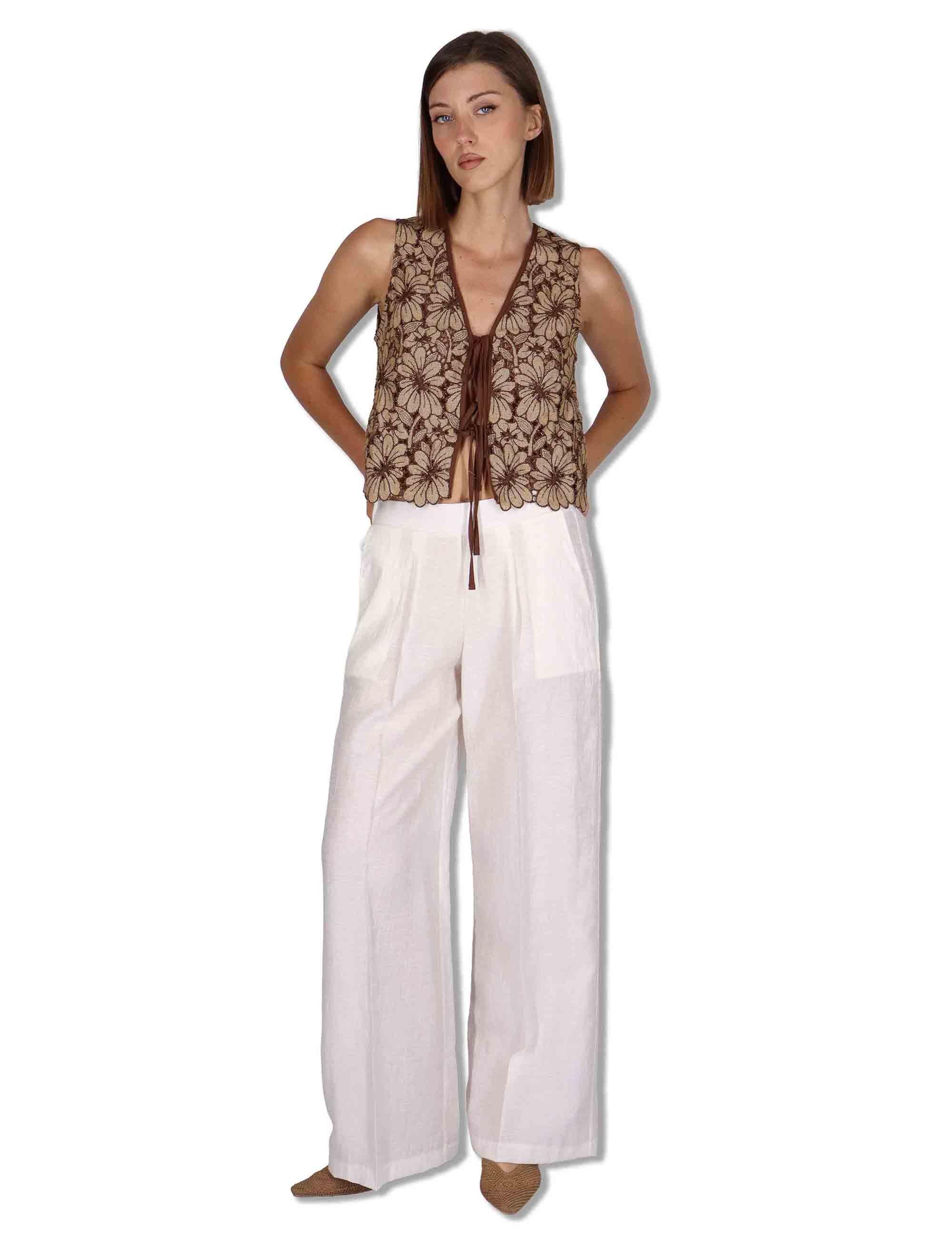 Gilet donna in macrame senape ricami floreali e nappine JABGI0001-F1504-1251 1226 Justmine 