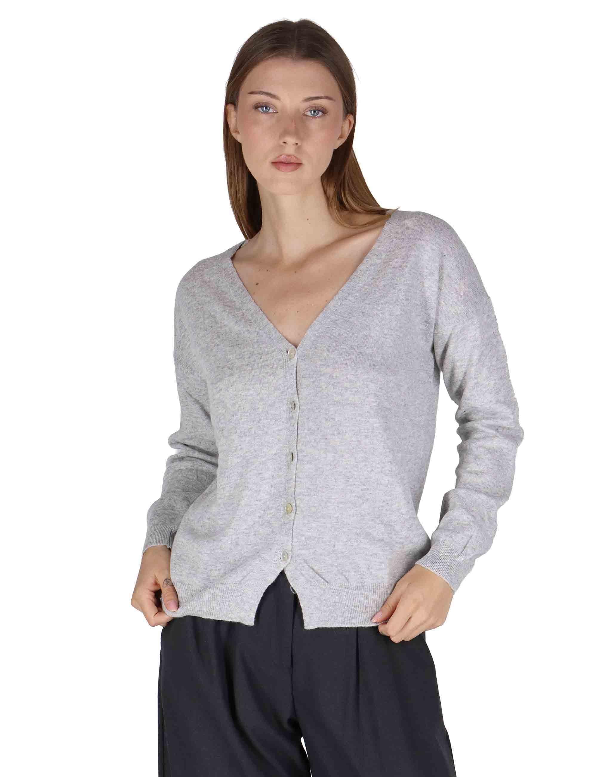 Cardigan donna  in misto cachemire grigio con scollo a V SPZ03628 013 Spatarella 