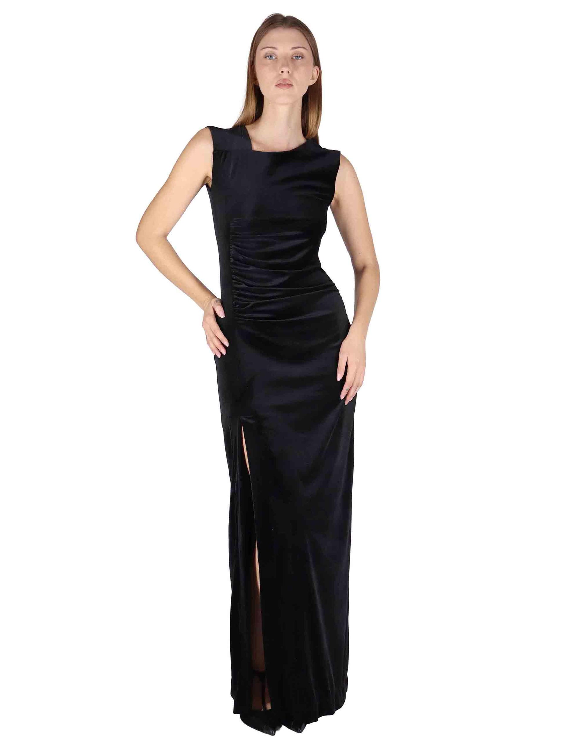 Abiti lunghi donna in ciniglia nera con spacco laterale JABAB0025-0507 9999 Justmine 