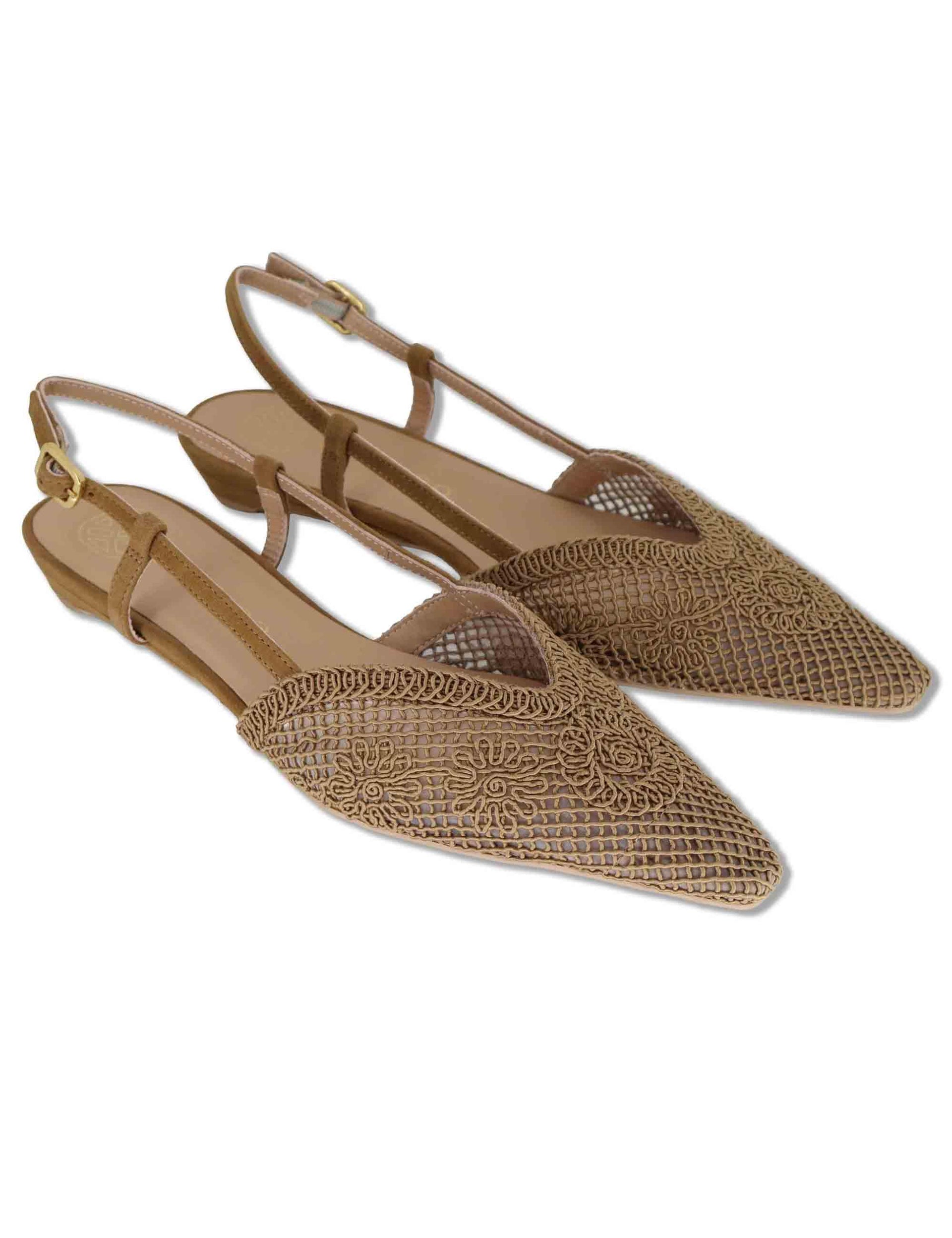 Decollete slingback donna in tessuto cuoio ricamato con tacco basso COTIS KS MISTRAL Unisa 