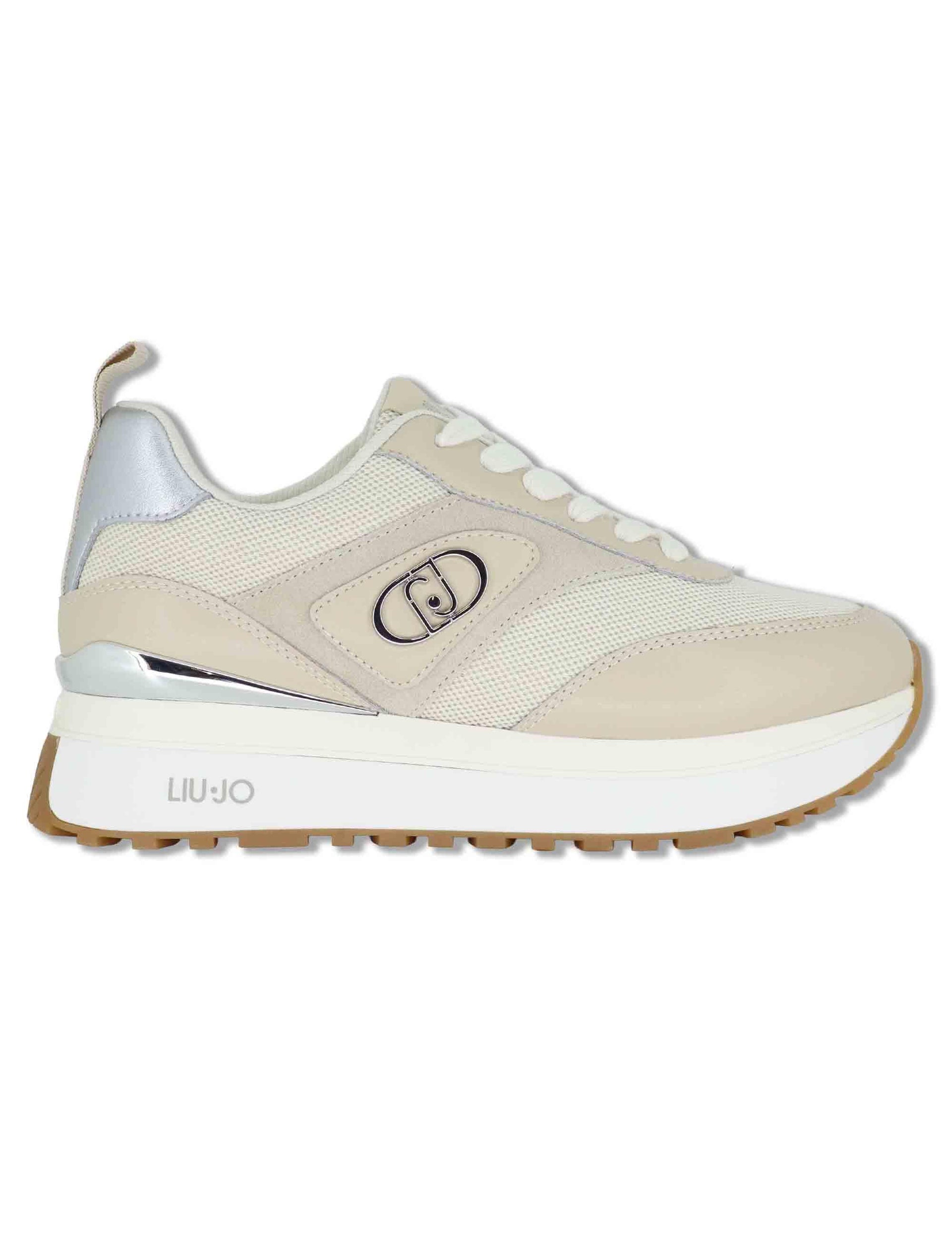 Sneakers donna in pelle e tessuto beige con suola alta in gomma MAXI WONDER 97 BIS ROPE Liu-Jo 