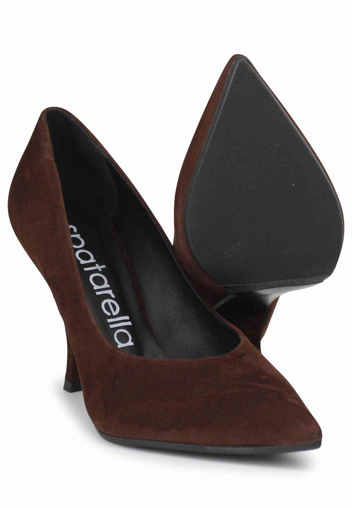 Decollete donna in camoscio marrone tacco alto SP732 013 Spatarella 