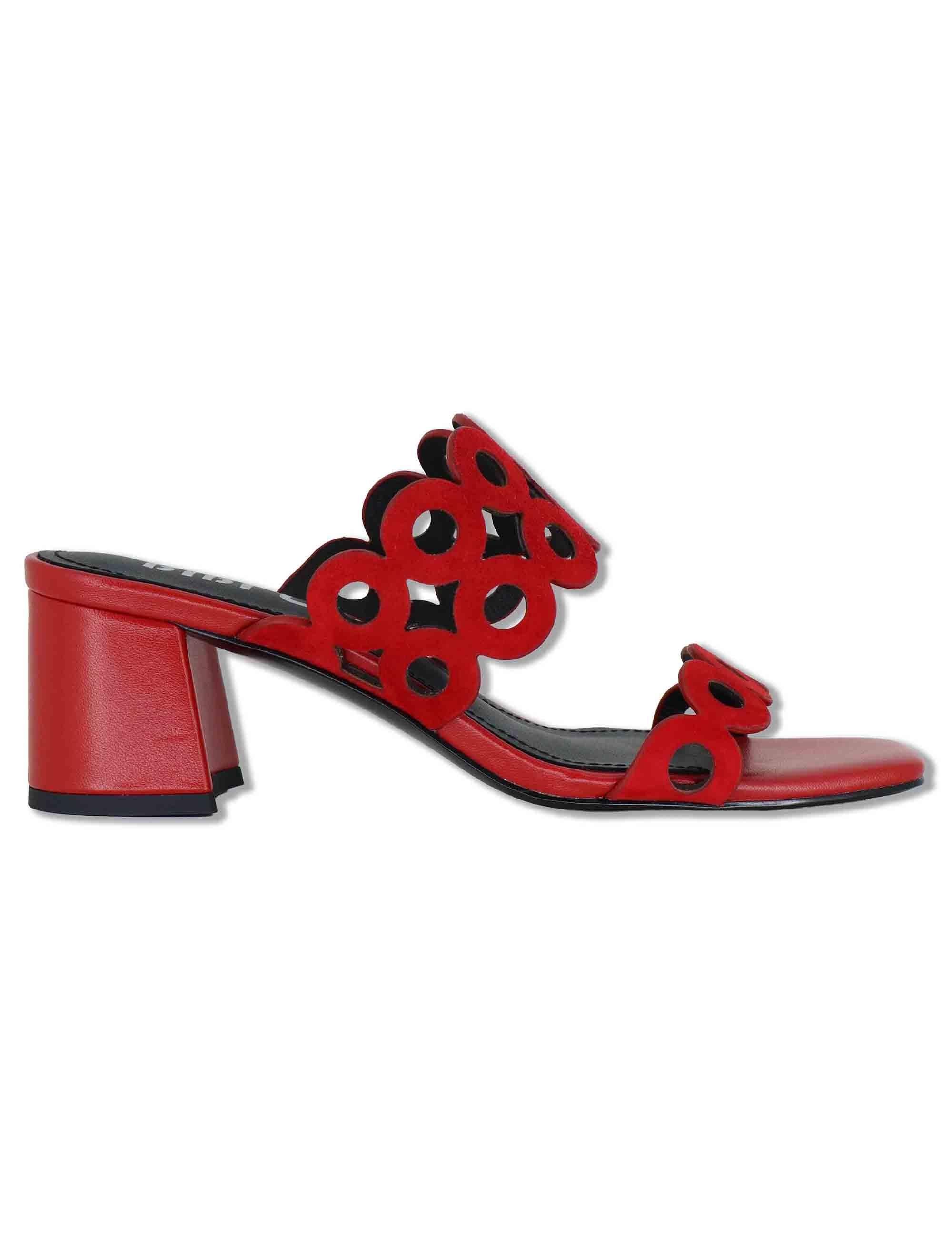 Sandali donna in pelle e camoscio rosso con tacco medio Oribu 627Z30VK 40-ROJO Bibi Lou 