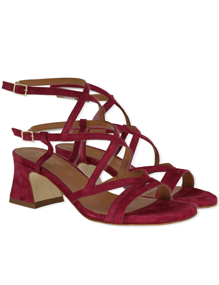 Sandali donna in camoscio rosso con cinturini e tacco medio 119 016 Tattoo 