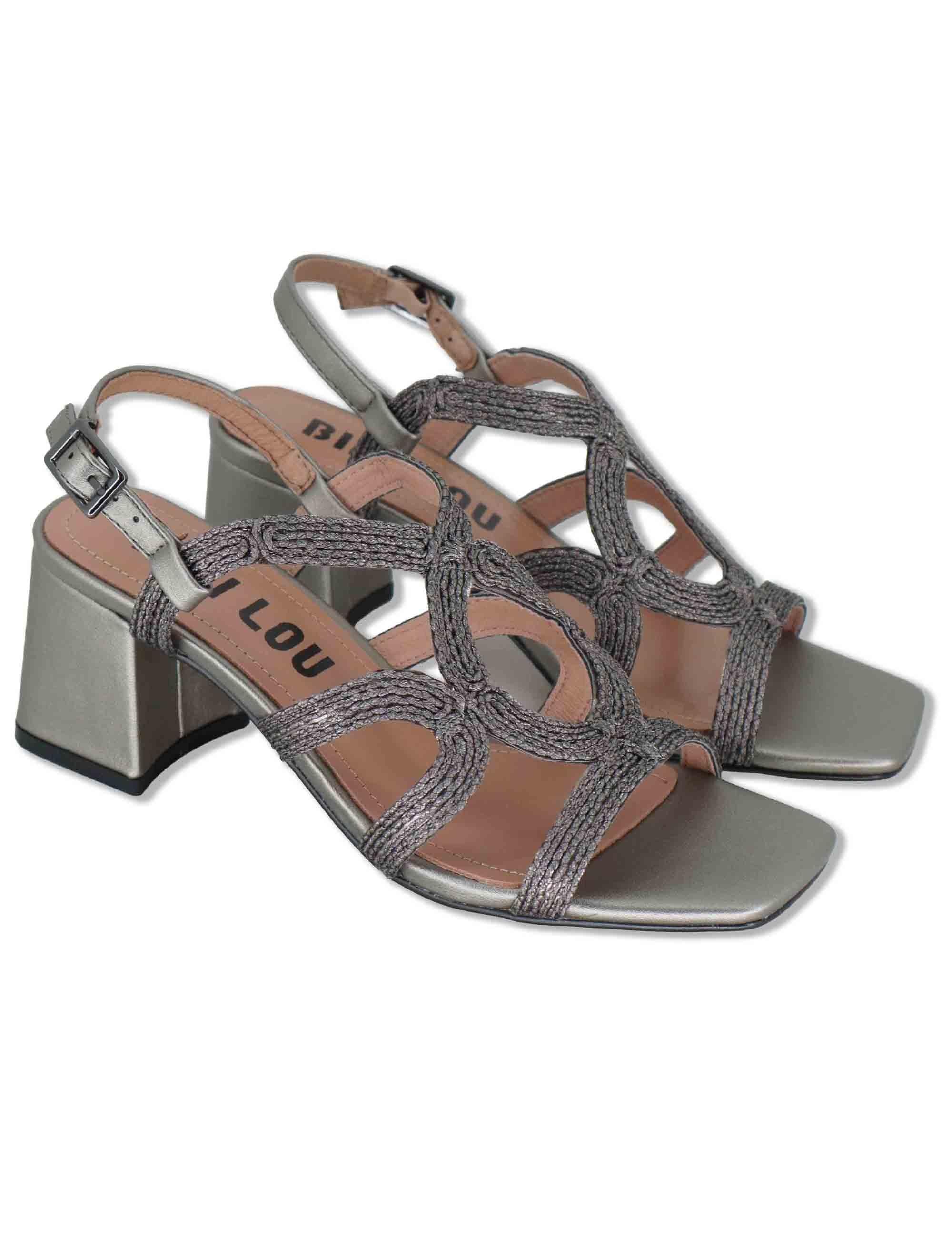 Sandali slingback donna in pelle e tessuto grigio con tacco alto Meli 876Z94HG 09-PLOMO Bibi Lou 
