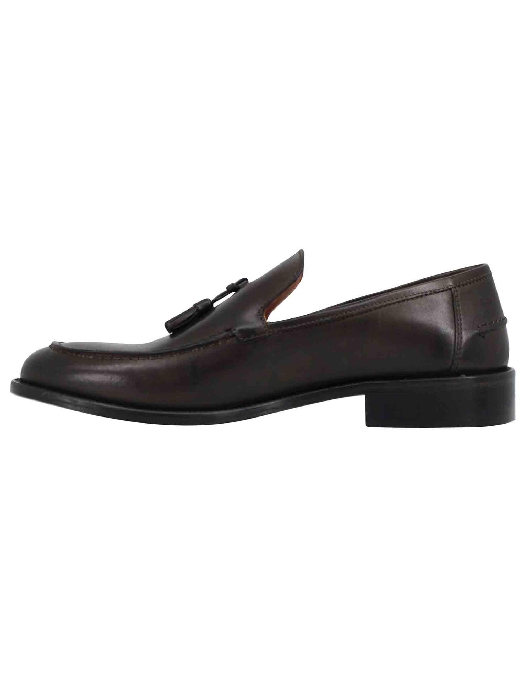 Mocassini uomo in pelle testa di moro con suola cucita in cuoio e nappine OXFORD 7 013 Rogal's 