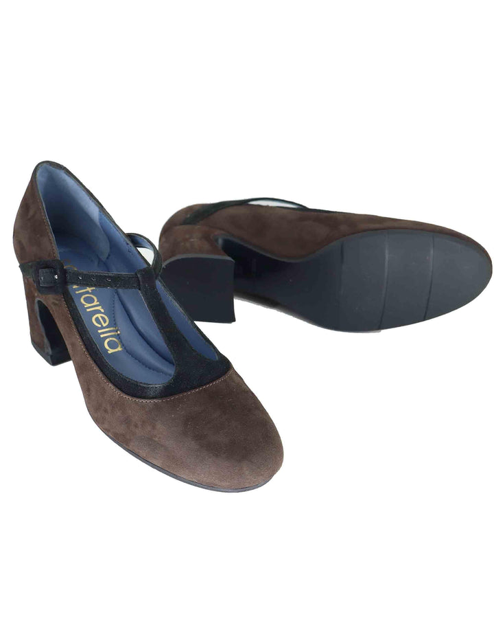 Decollete Mary Jane in camoscio marrone con cinturino SP2350 014 Spatarella 