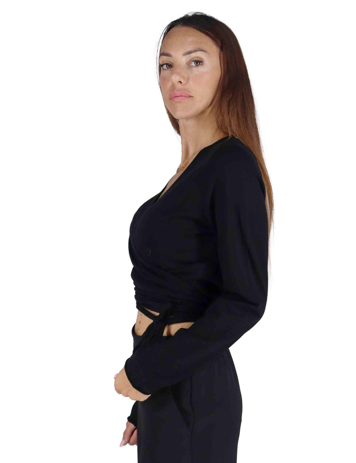 Incrociatina donna New Blend in misto lana nera con laccetti e scollo sul seno JN370678199 20000 Maliparmi 