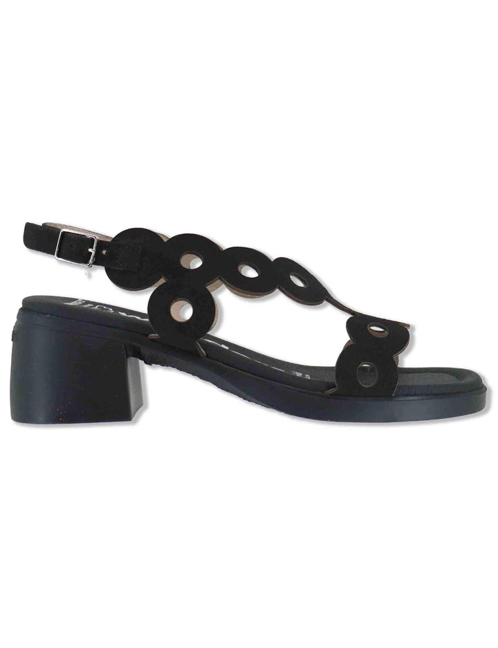 Sandali donna slingback in pelle nera con tacco in gomma ultra soft D-2306 001 Wonders 