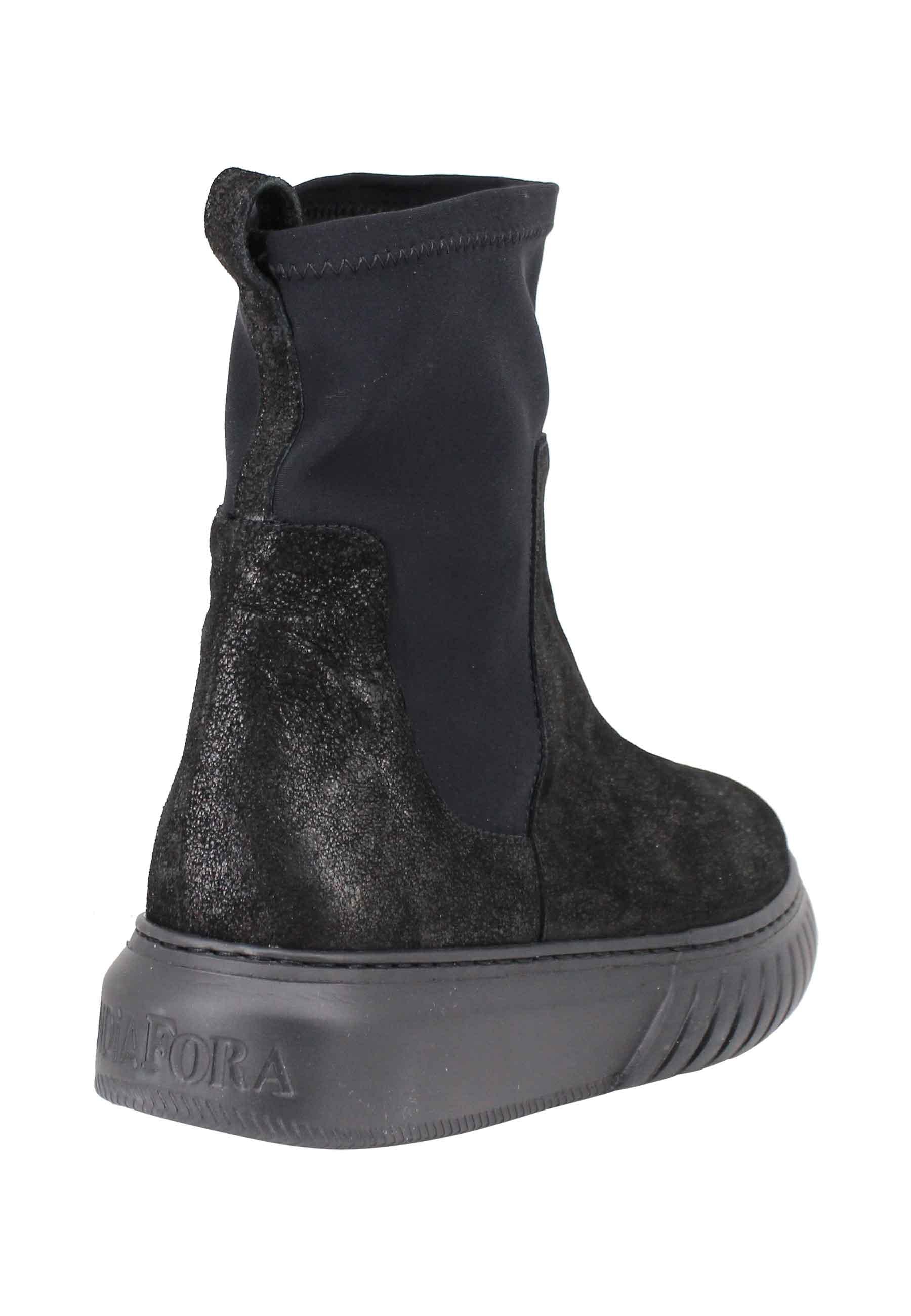 Sneakers donna a stivaletto in pelle nera e tessuto elasticizzato in tinta suola in gomma alta HAMAL 001 Andia Fora 