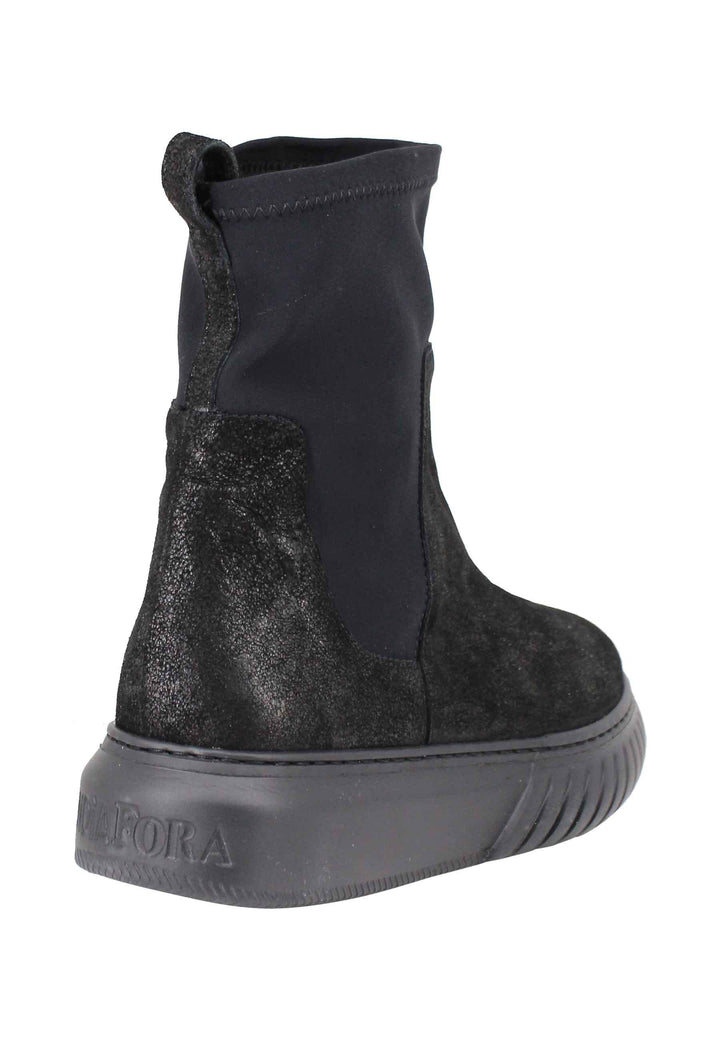 Sneakers donna a stivaletto in pelle nera e tessuto elasticizzato in tinta suola in gomma alta HAMAL 001 Andia Fora 