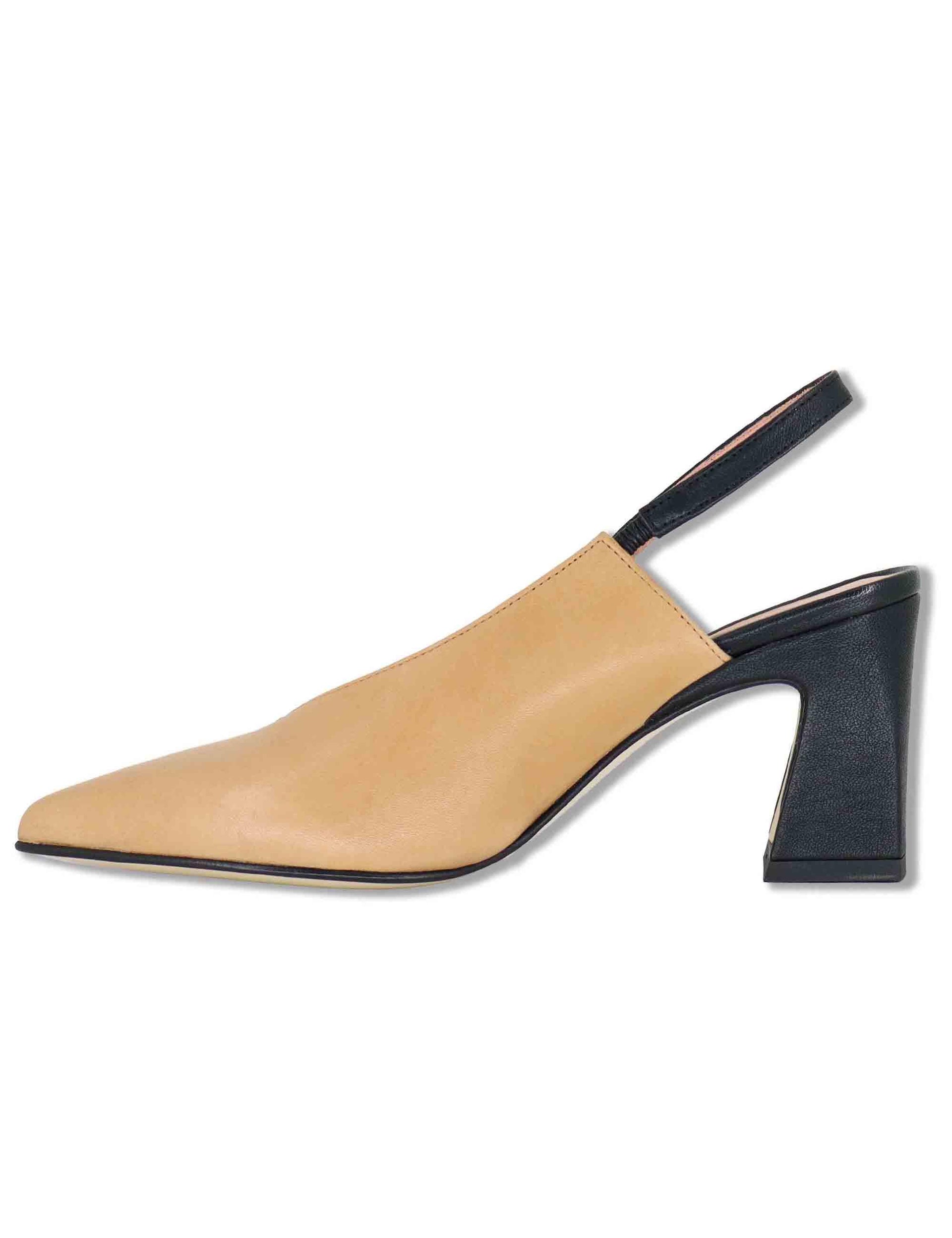 Decollete slingback donna in pelle camel bicolore tacco alto SP2540 008 Spatarella 