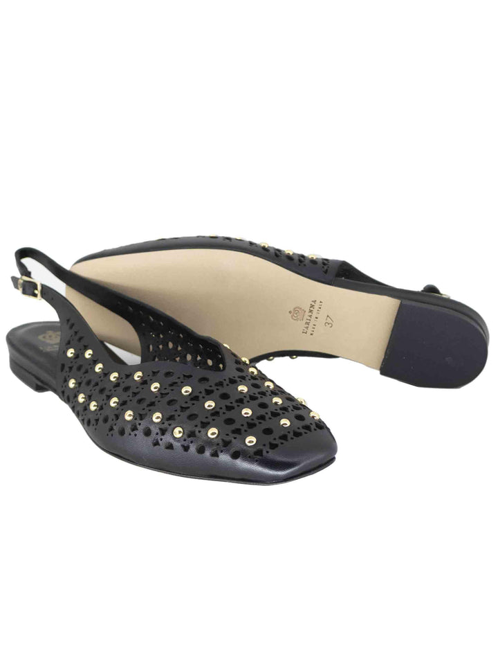 Slingback donna in pelle nera con borchie tacco basso CH2524 001 L'Arianna 