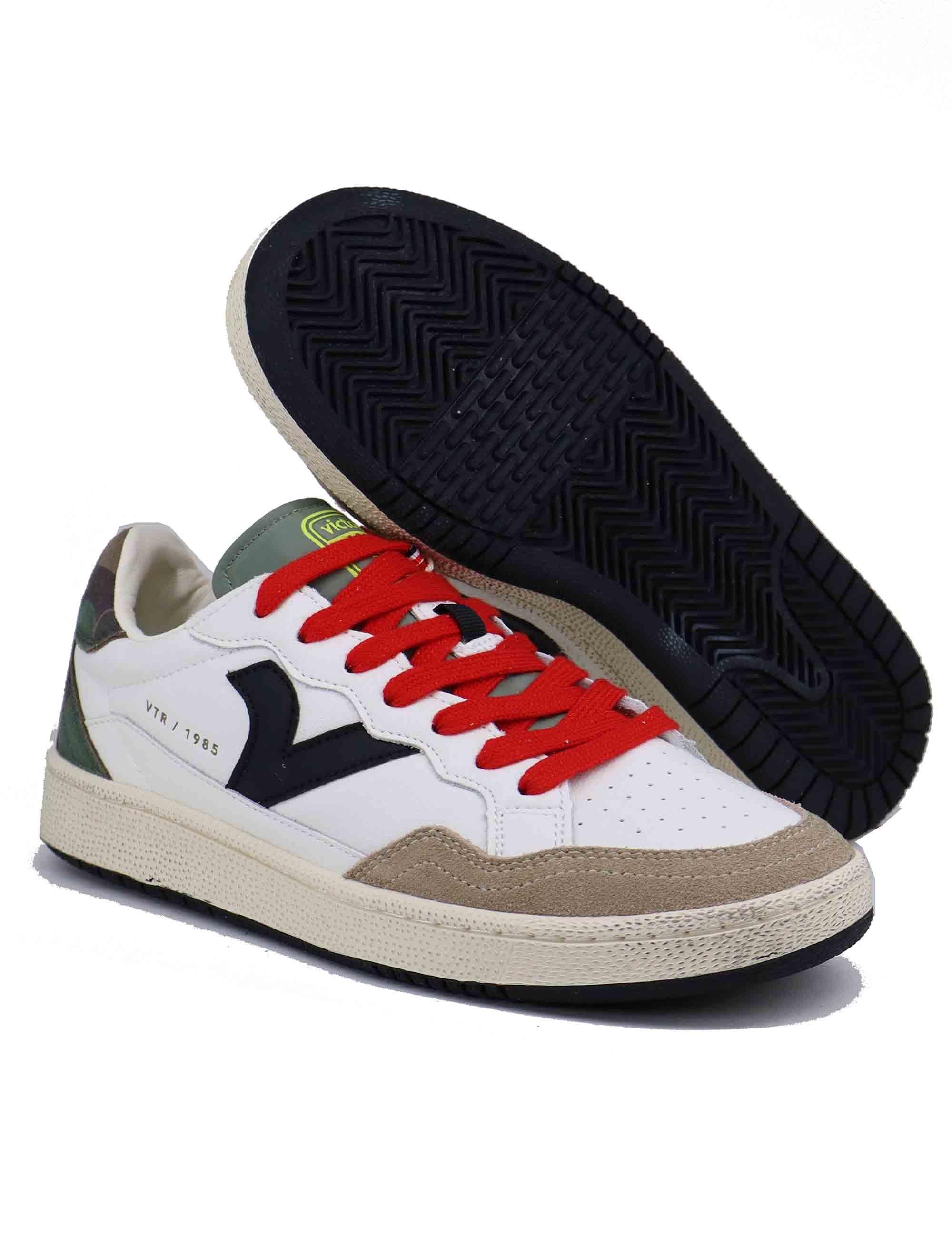 Sneakers uomo in pelle bianca con riporti verde 8806101 Kaki Victoria 