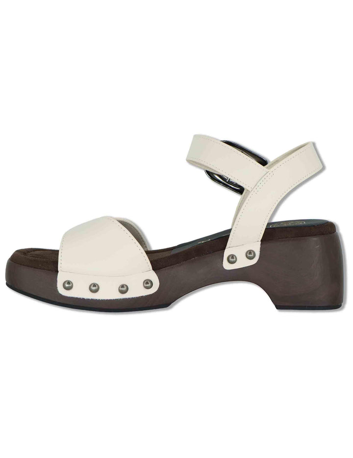 Sandali donna in pelle off white con zeppa bassa in legno INCA GRA IVORY Unisa 