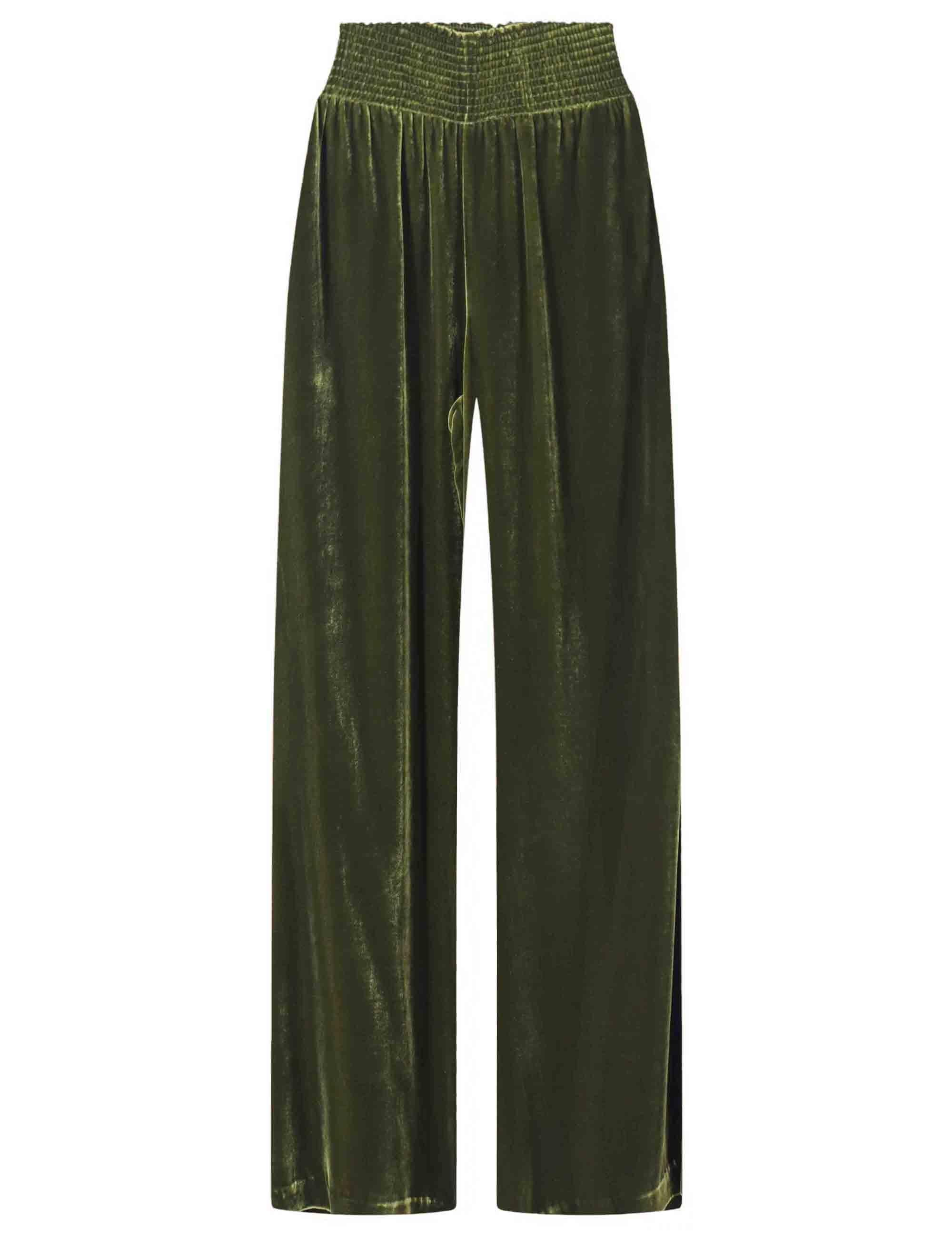 Pantaloni donna Fluid Velvet in velluto e seta verde gamba larga JH803561026 60004 Maliparmi 