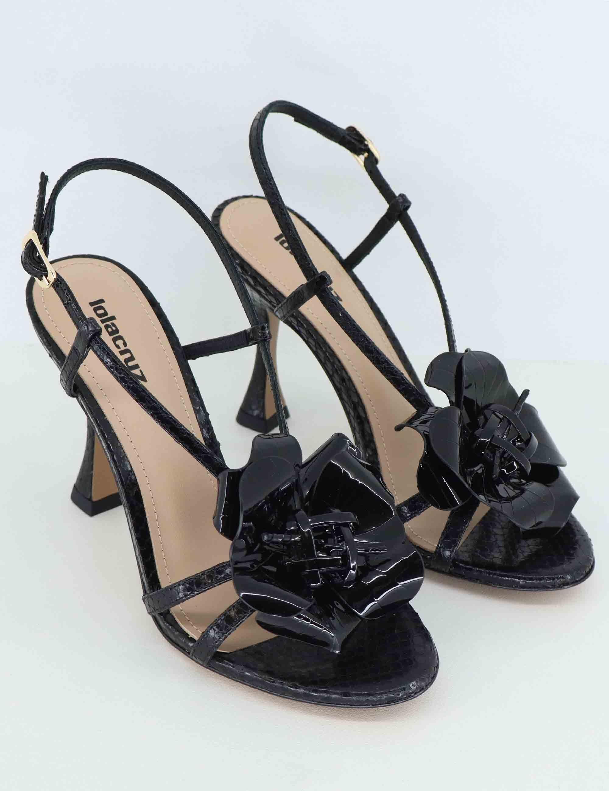 Sandali slingback donna Tulipa in pelle nera con tacco alto 037Z51BK 001 Lola Cruz 