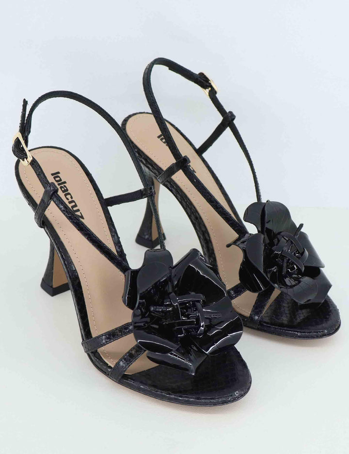 Sandali slingback donna Tulipa in pelle nera con tacco alto 037Z51BK 001 Lola Cruz 