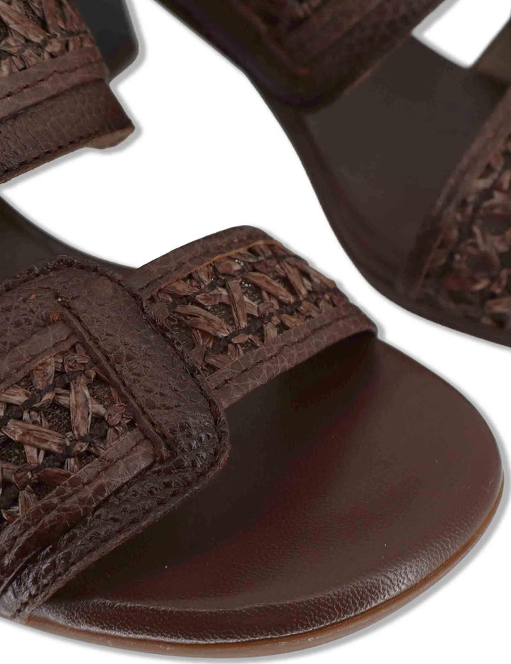 Sandali donna in pelle cuoio con doppia fascia e tacco alto RHV264747 AVELLANA Hispanitas 