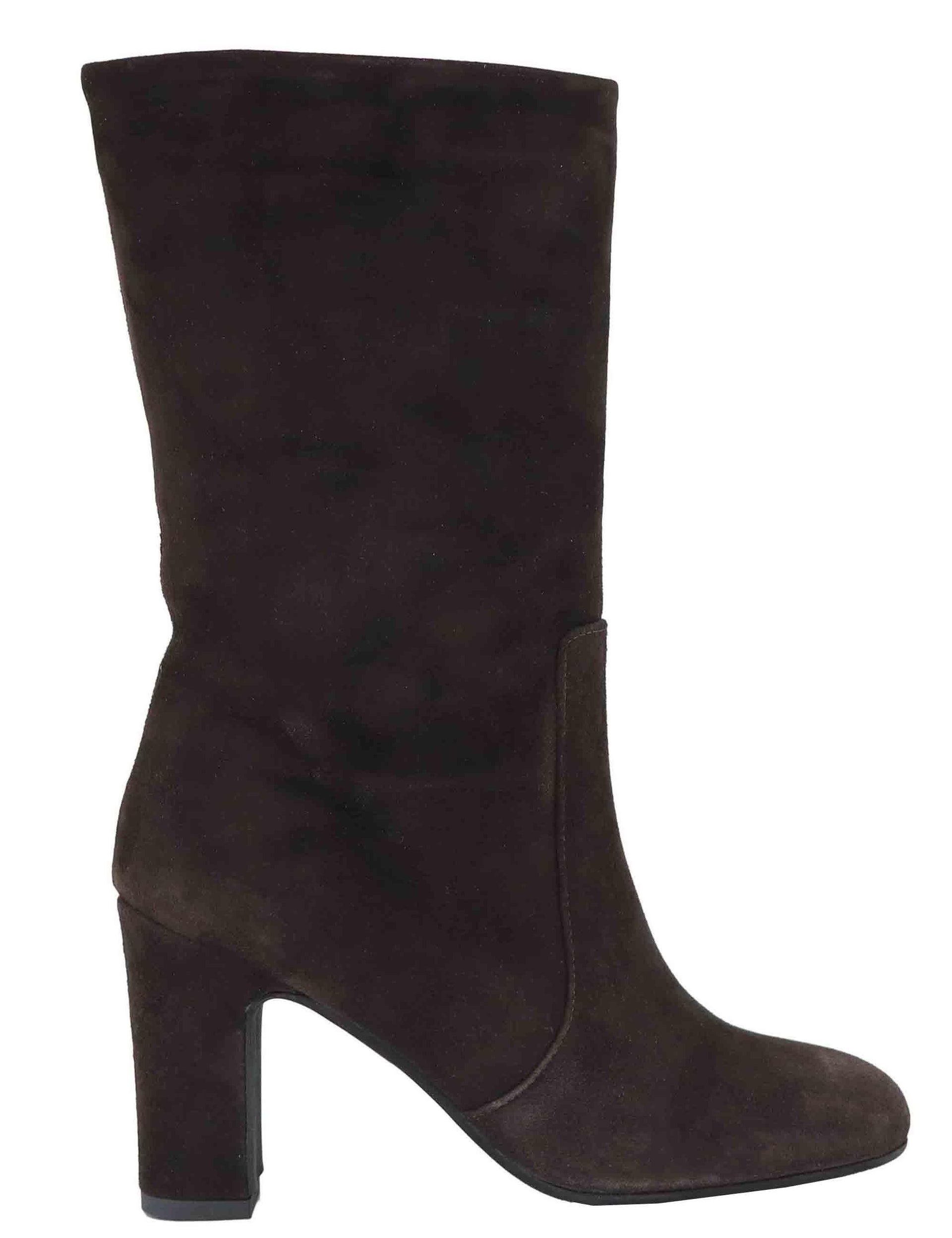 Stivaletti donna in camoscio marrone a tubo con tacco alto 3350 014 Les Venues 