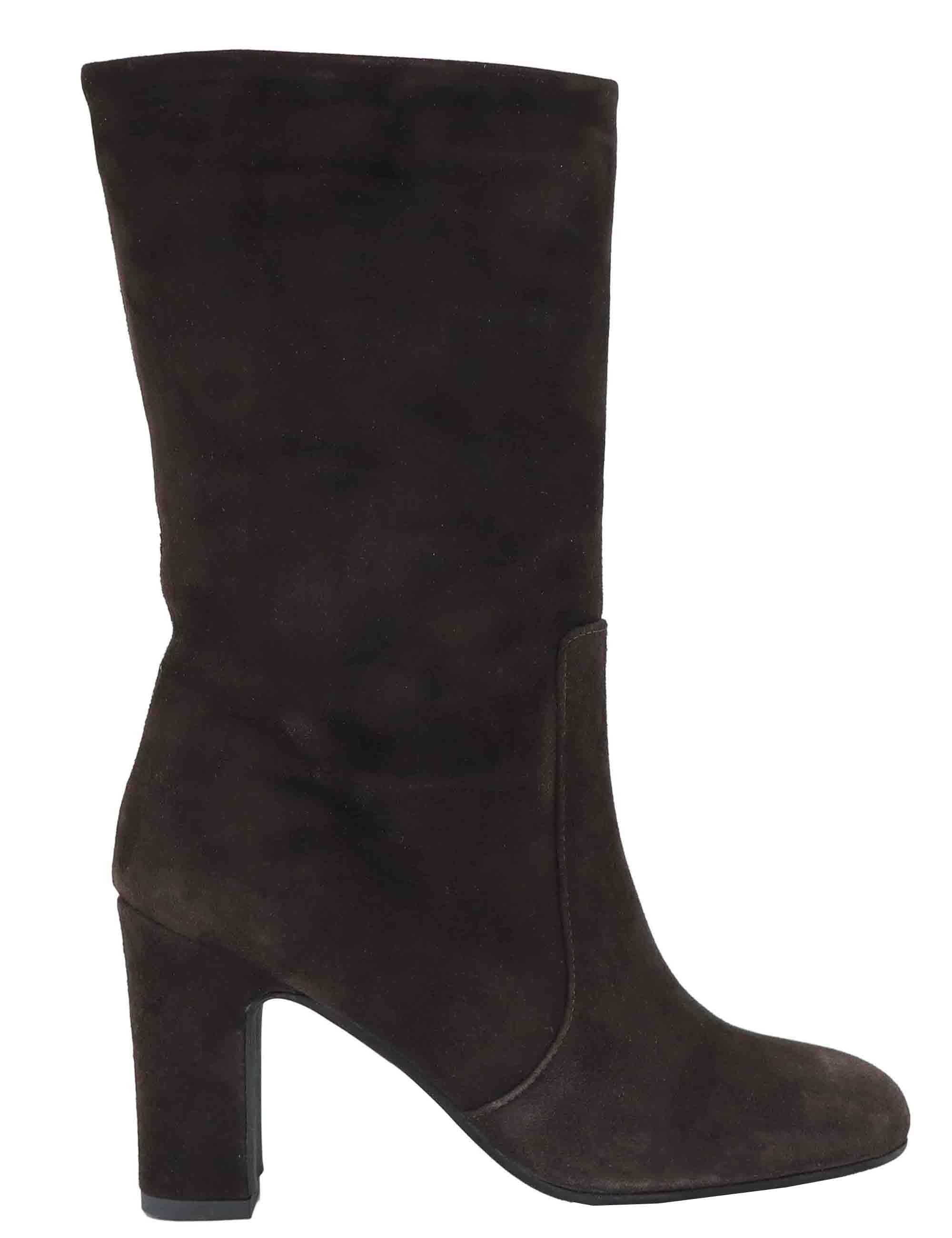 Stivaletti donna in camoscio marrone a tubo con tacco alto 3350 014 Les Venues 