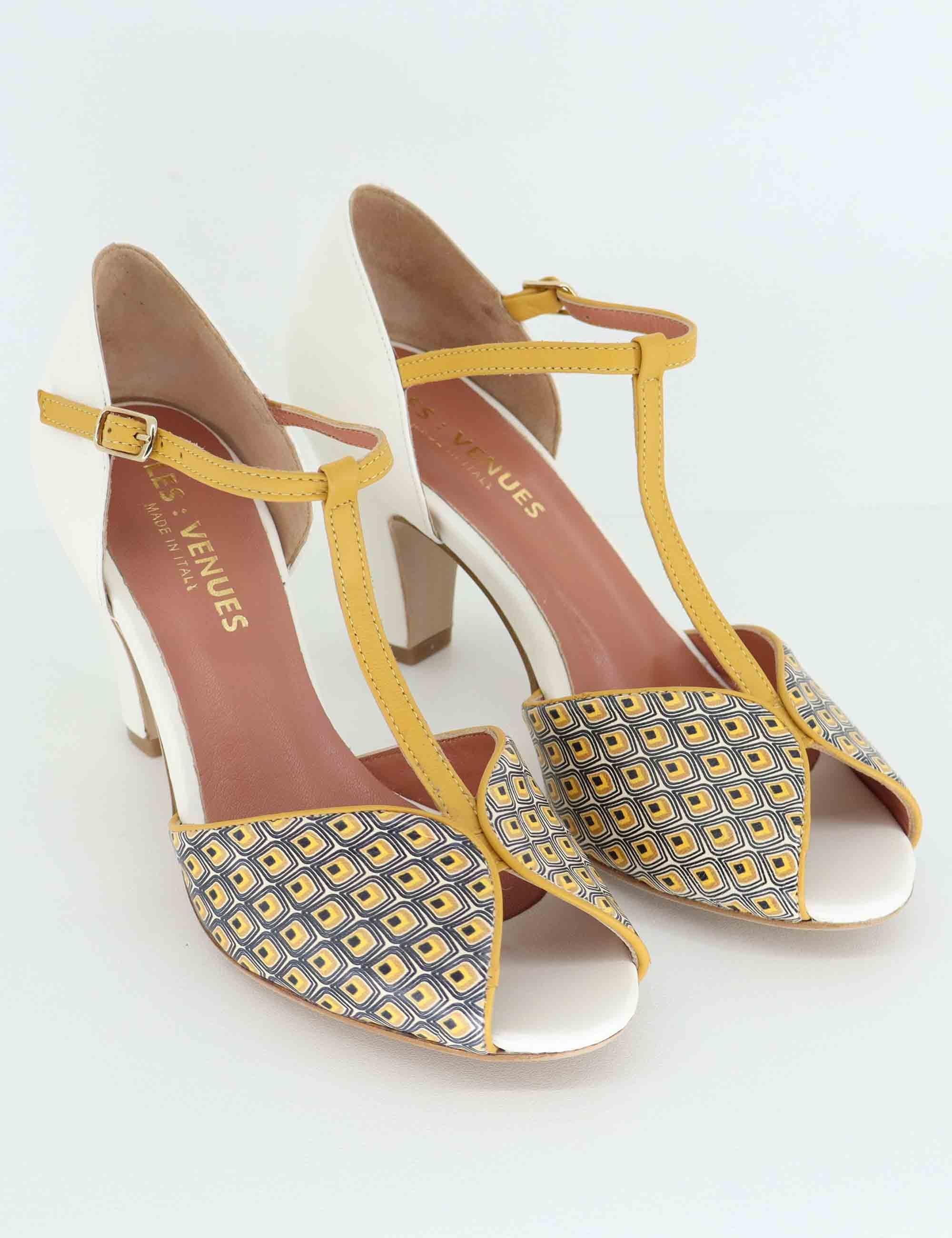 Sandali donna in pelle bianca con tacco alto 3603P 100 Les Venues 