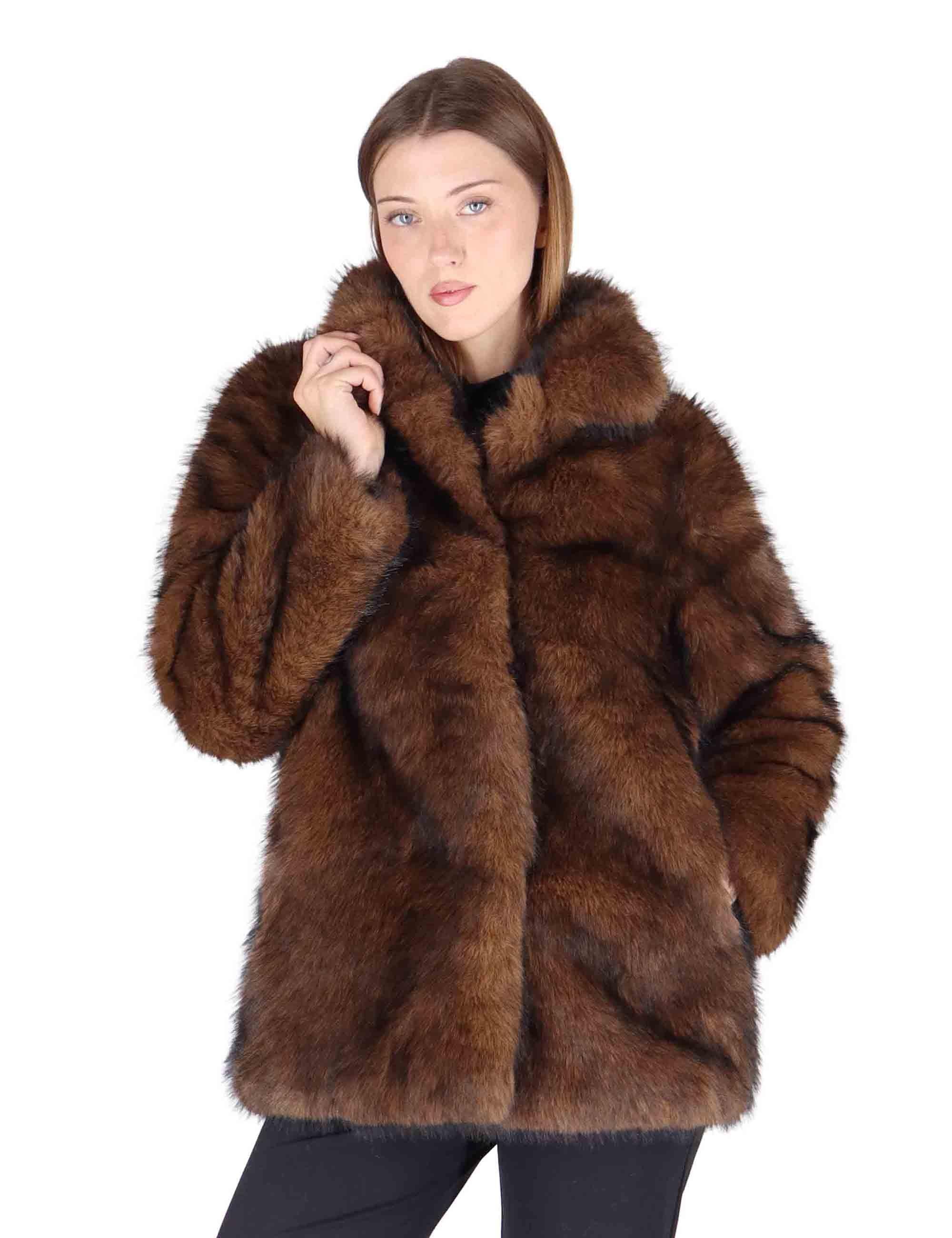 Cappotti donna in eco fur marrone SP25297 DARK BROWN Spatarella 
